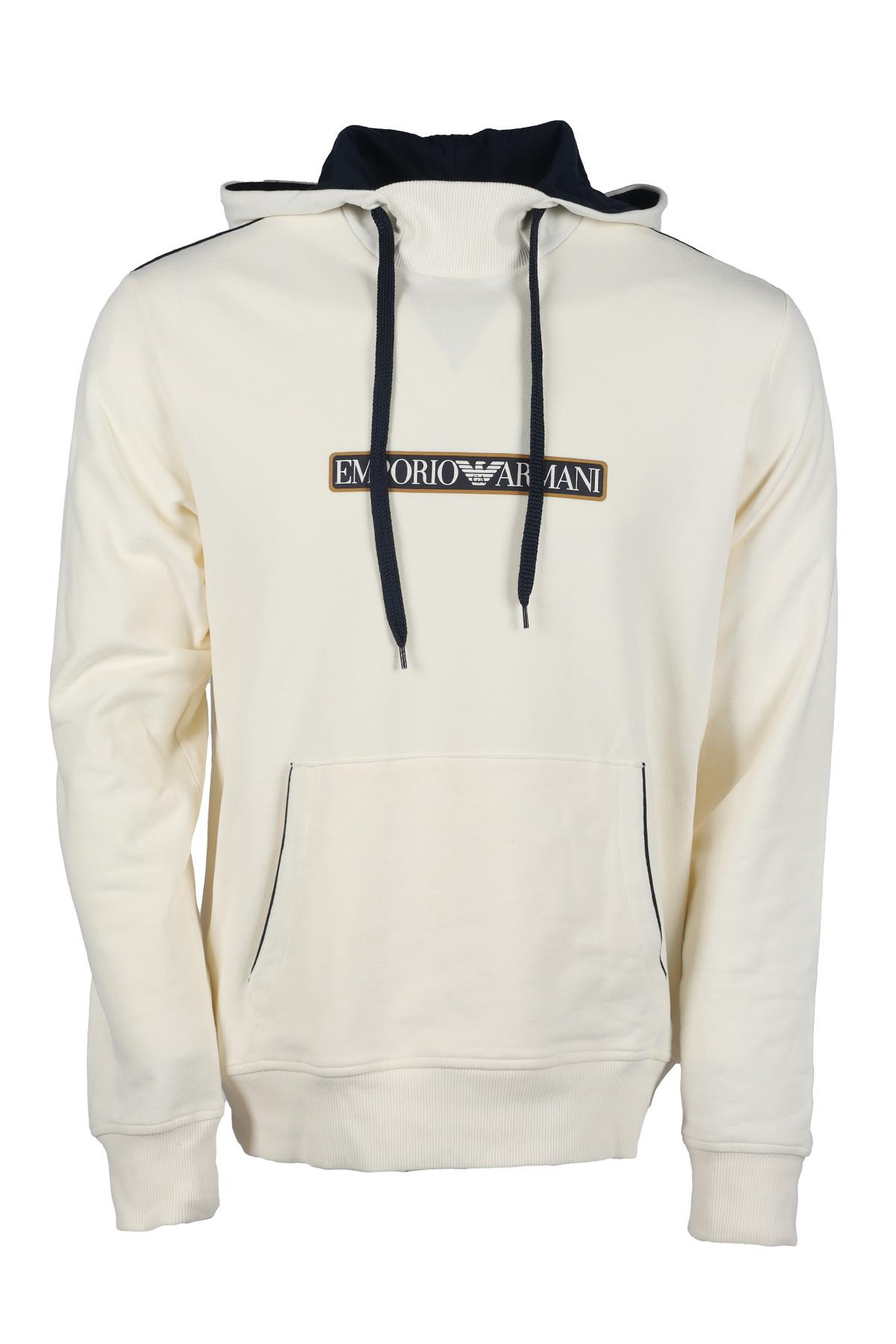 Emporio Armani Emporıo Armani Erkek Kapşonlu Yaka Regular Fit Pamuklu Uzun Kollu Bej Sweatshirt 112052 3F573-12311