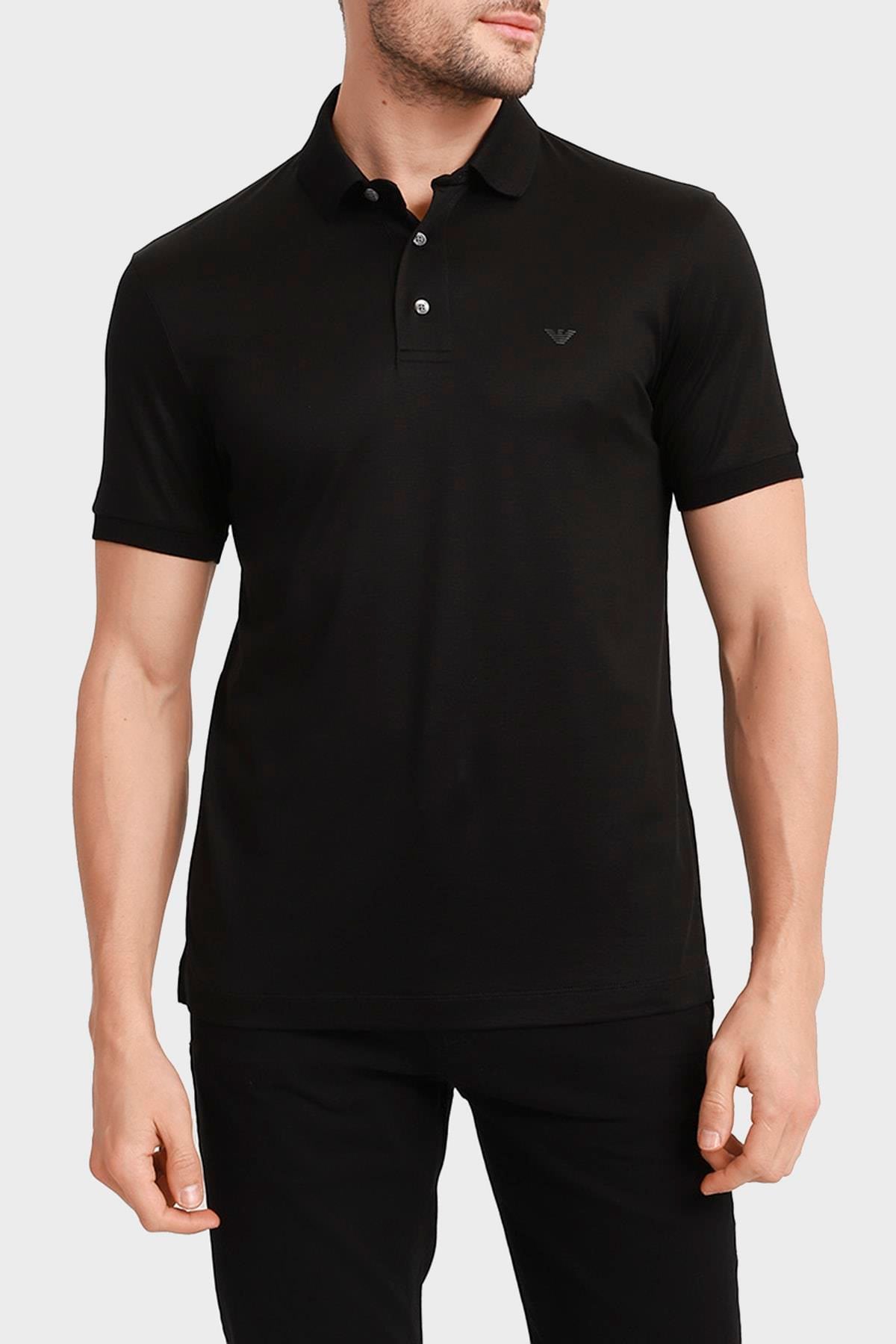 Emporio Armani Emporıo Armani Erkek Logolu Kısa Kollu Pamuklu Siyah Polo Yaka T-Shirt 8N1F98 1JUVZ-0999