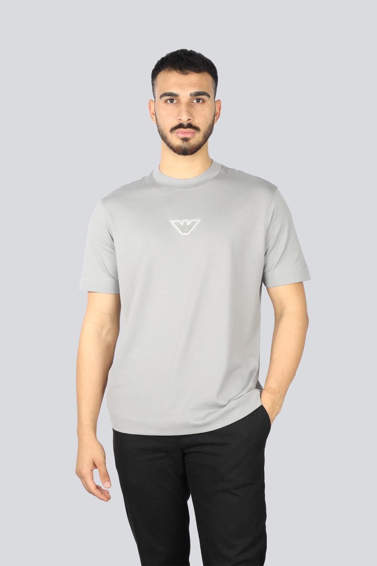 EMPORIO ARMANI Emporıo Armani Erkek Marka Logolu Organik Pamuklu Kısa Kollu Gri1 T-Shirt 6D1TD7 1JOCZ-06A4