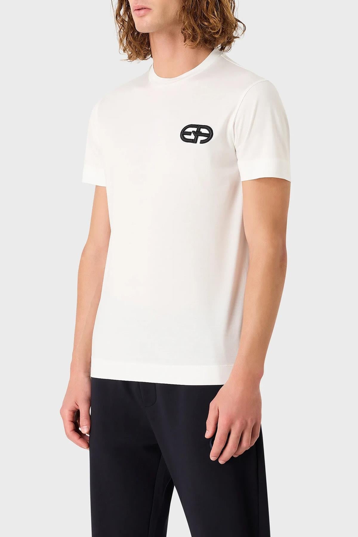 Emporio Armani Emporıo Armani Erkek Marka Logolu Kısa Kollu Polo Yaka Slim Beyaz T-Shirt 8N1TF5 1JUVZ-0101