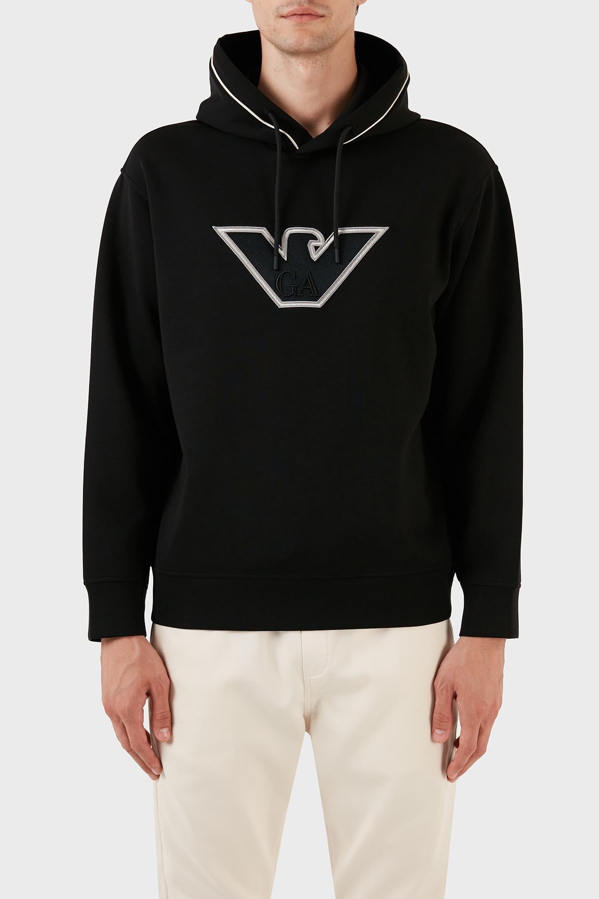 Emporio Armani Emporıo Armani Erkek Marka Logolu Uzun Kollu Rahat Siyah Sweatshirt 6R1ME5 1JHSZ-00A2