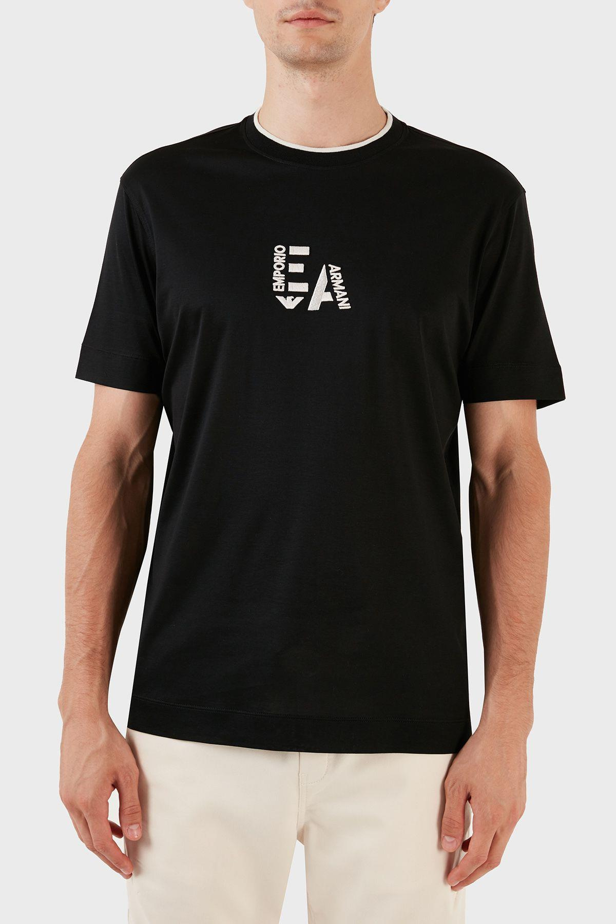 Emporio Armani Emporıo Armani Erkek Marka Logolu Pamuklu Yuvarlak Yaka Kısa Kol Siyah T-Shirt 6R1T72 1JUVZ-00A3
