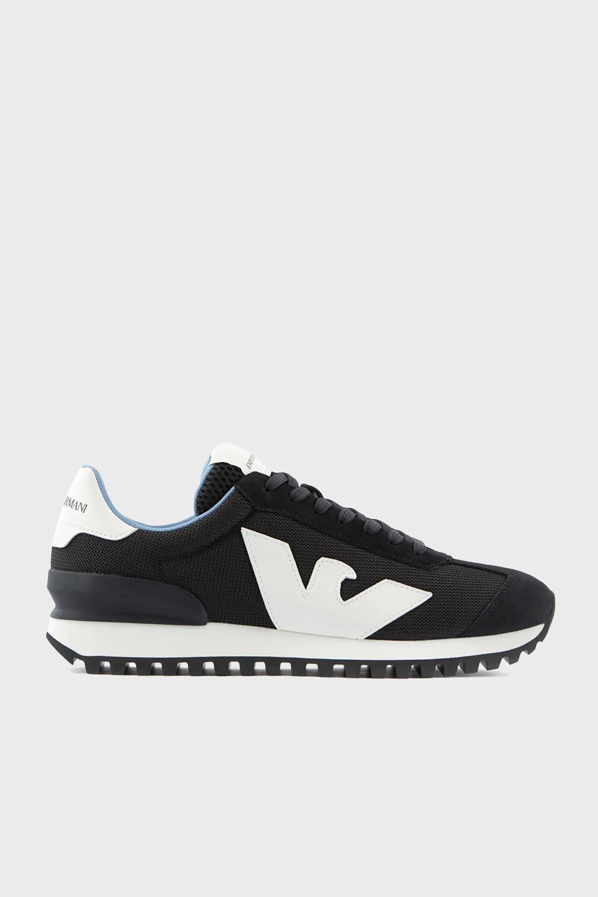 Emporio Armani Emporıo Armani Erkek Marka Logolu Bağcıklı Kaydırmaz Tabanlı Günlük Siyah-Mavi Sneaker X4X583 XN647-T621