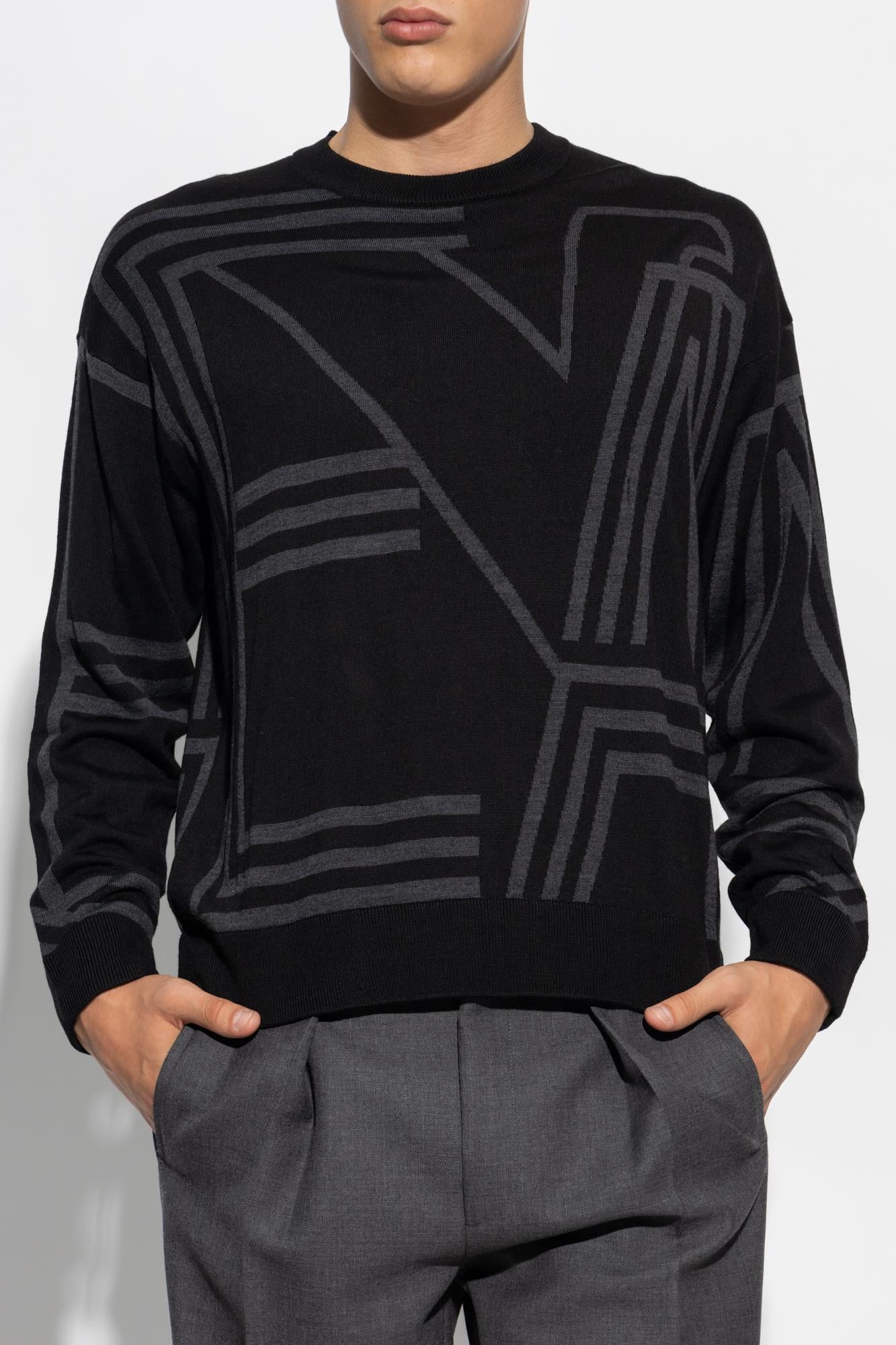 Emporio Armani Emporıo Armani Erkek Marka Logo Detaylı Bisiklet Yaka Regular Fit Siyah-Gri Kazak 6R1MXK 1MNKZ-F092