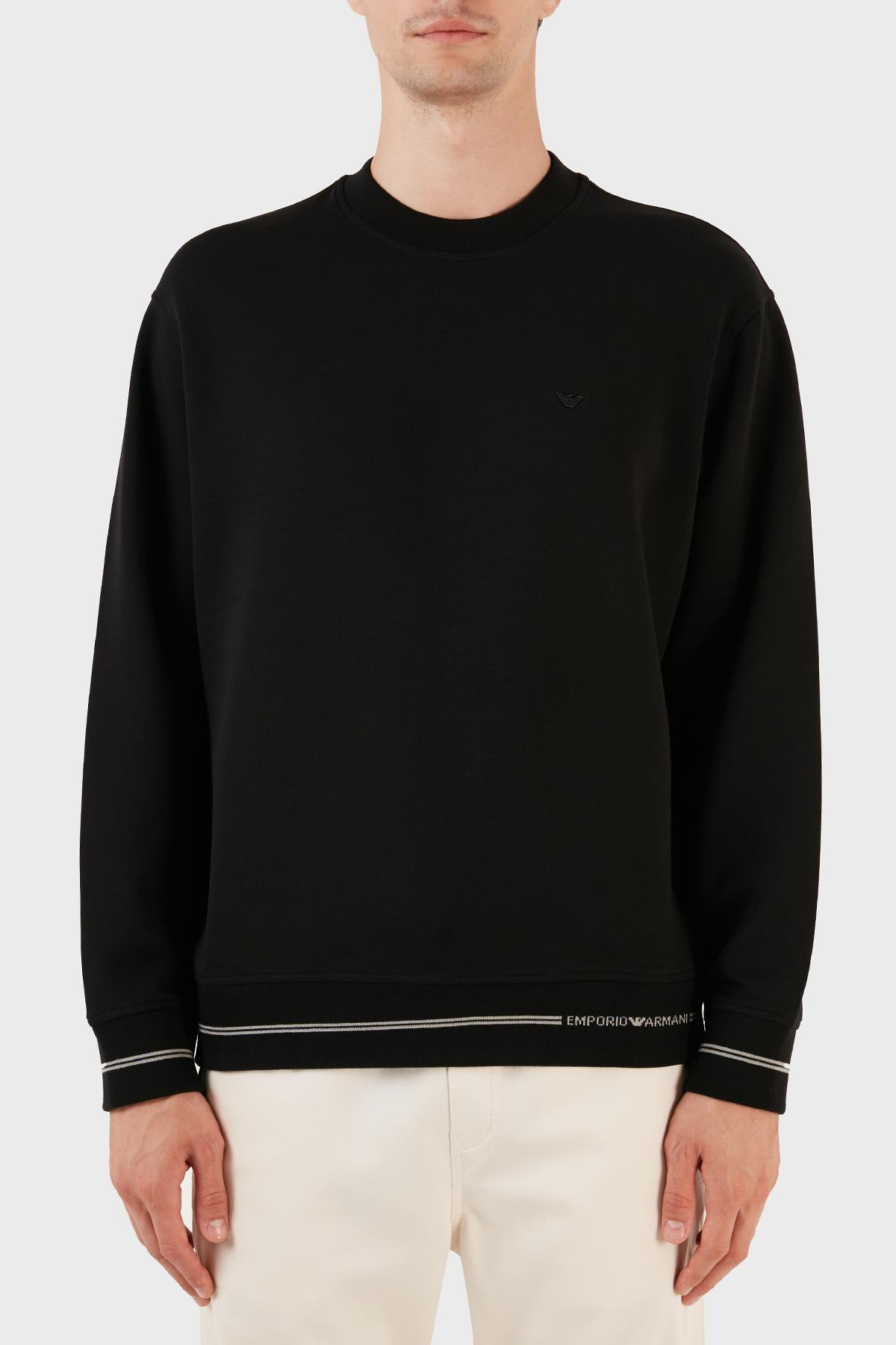Emporio Armani Emporıo Armani Erkek Marka Logo Detaylı Bisiklet Yaka Regular Fit Siyah Sweatshirt 6R1MF2 1JHSZ-00A6