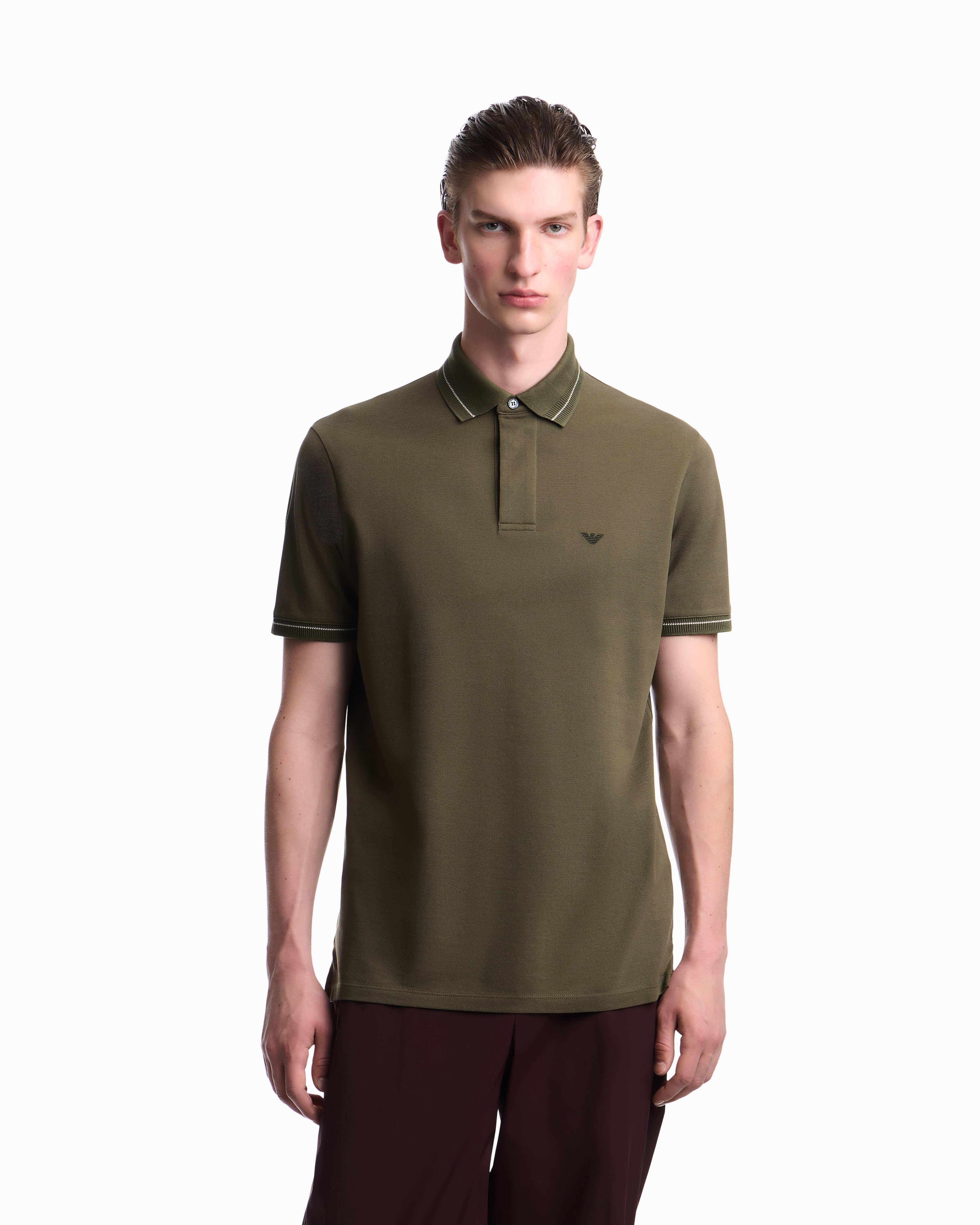 Emporio Armani Emporıo Armani Erkek Normal Kesim Kartal Logo İşlemeli Pamuklu Pike Kumaşlı Kısa Kollu Yeşil Polo Yaka T-Shirt EM006625 AF12955-U7046
