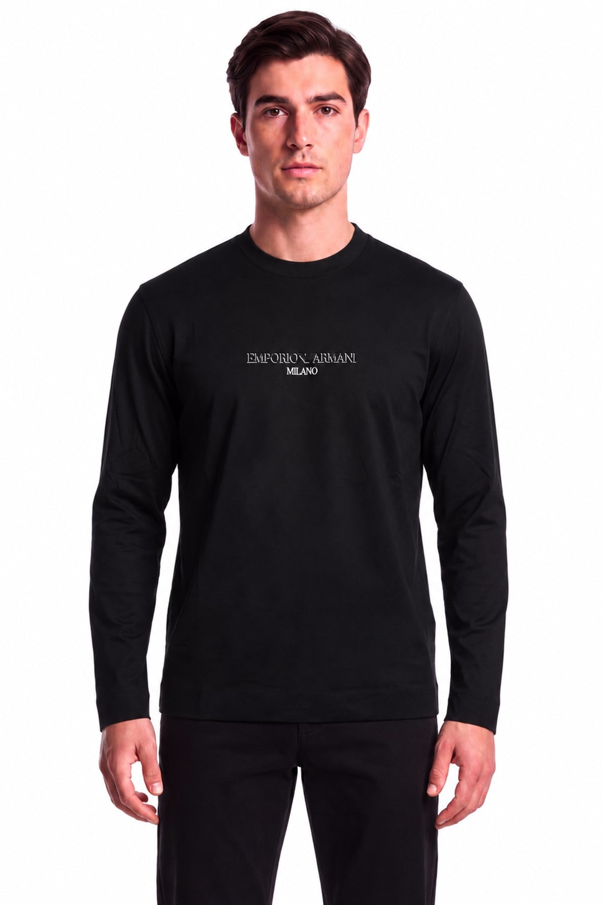 Emporio Armani Emporıo Armani Erkek Normal Kalıp Logo Desenli Bisiklet Yaka Uzun Kollu Siyah T-Shirt EM008053 AF10017-MB89S