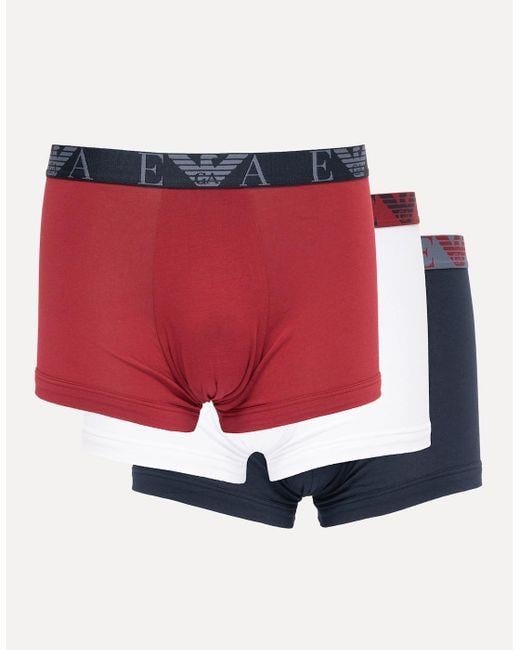 EMPORIO ARMANI Emporıo Armani Erkek Pamuklu Beli Logolu Lastikli 3'lü Mavi-Beyaz Boxer 3'lü EM000259 AF10778-MB313