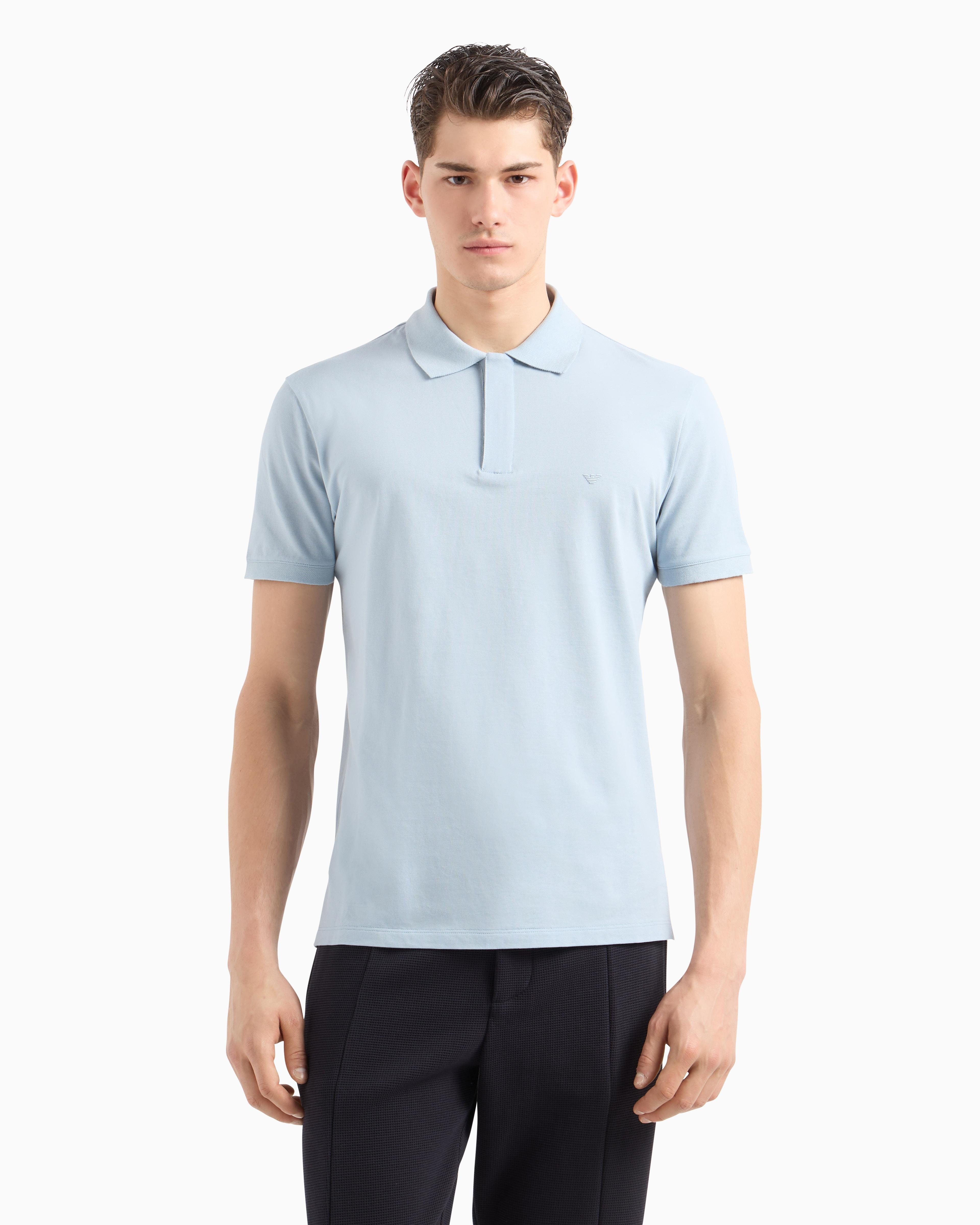 EMPORIO ARMANI Emporıo Armani Erkek Polo Yaka Normal Kesim Saf Pamuklu Kısa Kollu Mavi Polo Yaka T-Shirt EM001146 AF13742-U9275