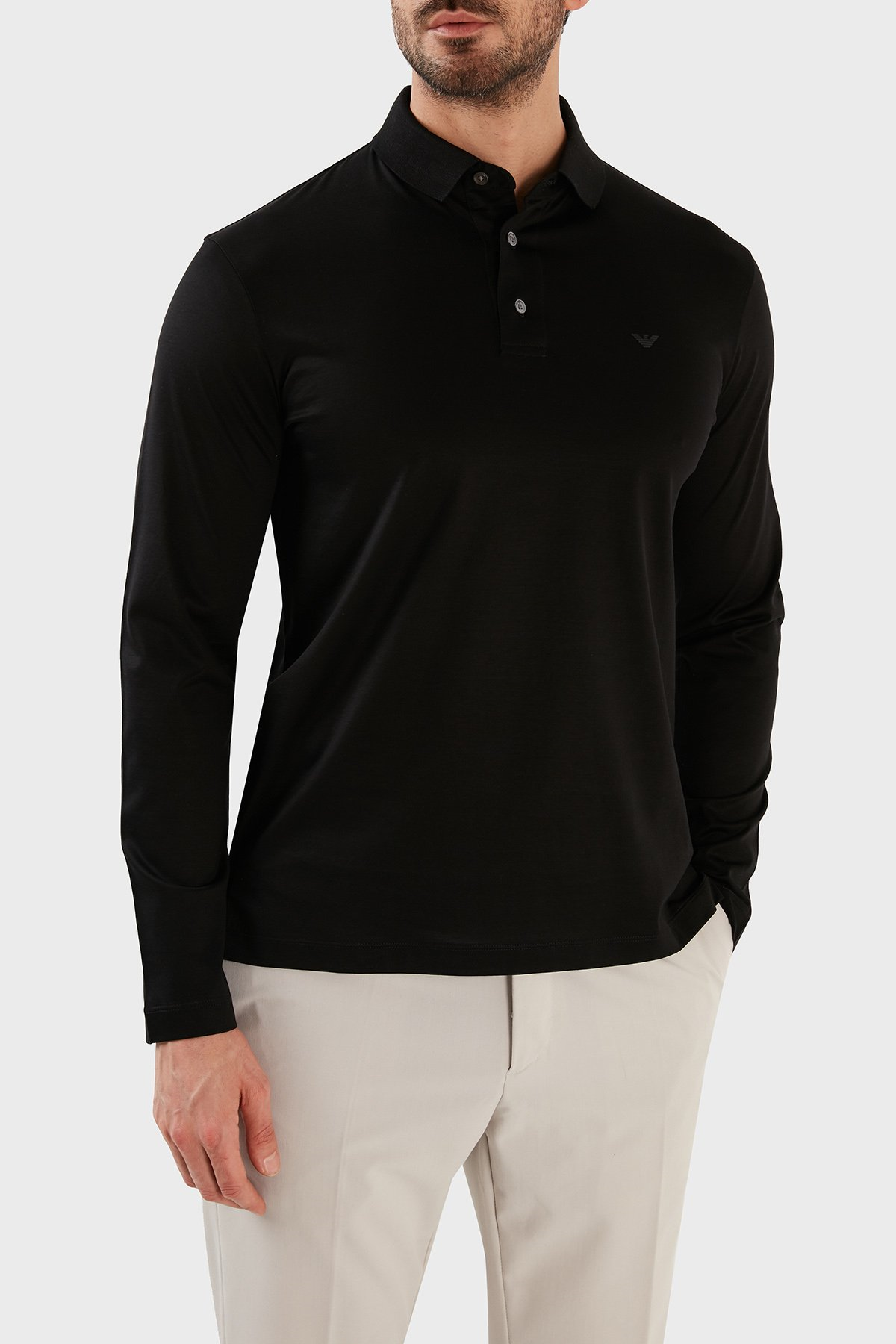 Emporio Armani Emporıo Armani Erkek Polo Yaka Uzun Kollu Pamuklu Rahat Kesim Siyah Polo Yaka T-Shirt 8N1F97 1JUVZ-0999