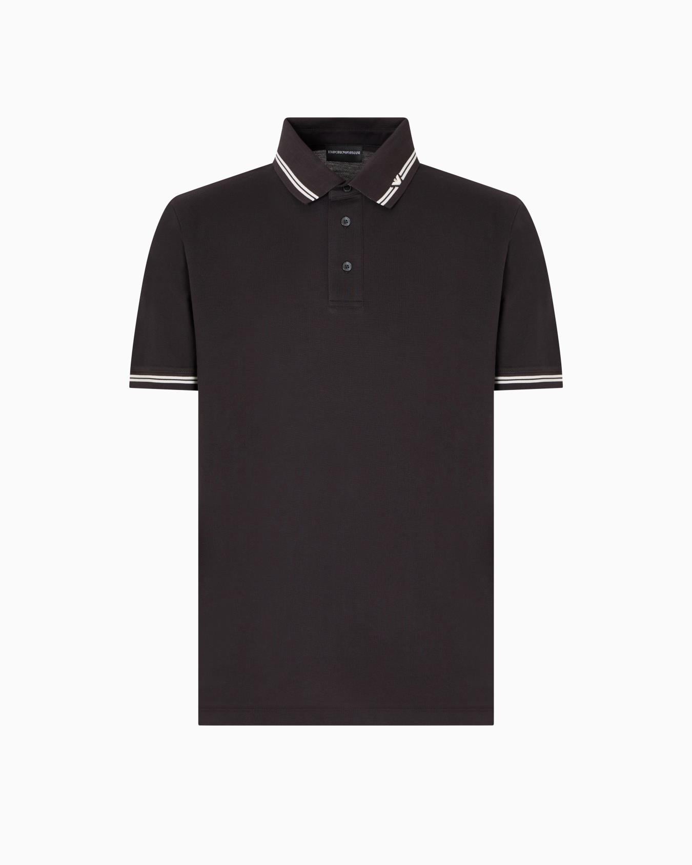 EMPORIO ARMANI Emporıo Armani Erkek Polo Yaka Kısa Kollu Düğmeli Yaka ve Kol Uçları Şerit Detaylı Siyah1 Polo Yaka T-Shirt EM000852 AF12955-F8081