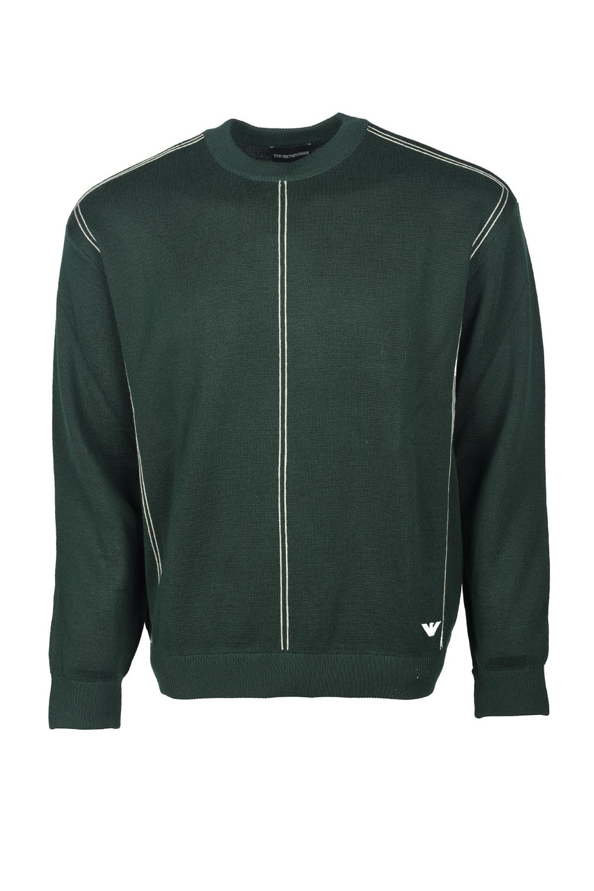 Emporio Armani Emporıo Armani Erkek Regular Fit Pamuklu Bisiklet Yaka Uzun Kollu Yeşil Kazak 6R1MX3 1MOZZ-0565