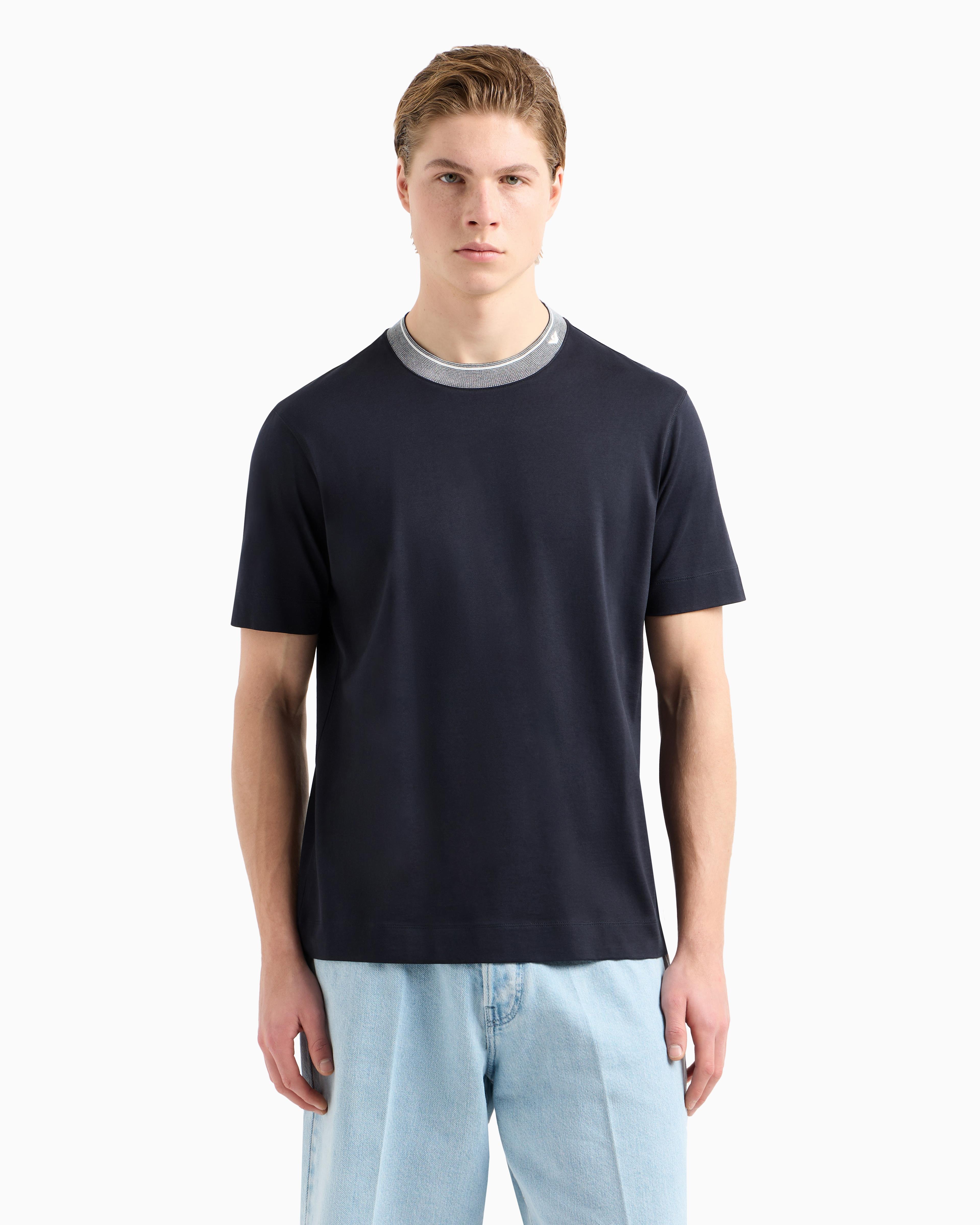EMPORIO ARMANI Emporıo Armani Erkek Regular Fit Pamuklu Kartal İşlemeli Yuvarlak Yaka Lacivert T-Shirt EM000853 AF12926-UB118