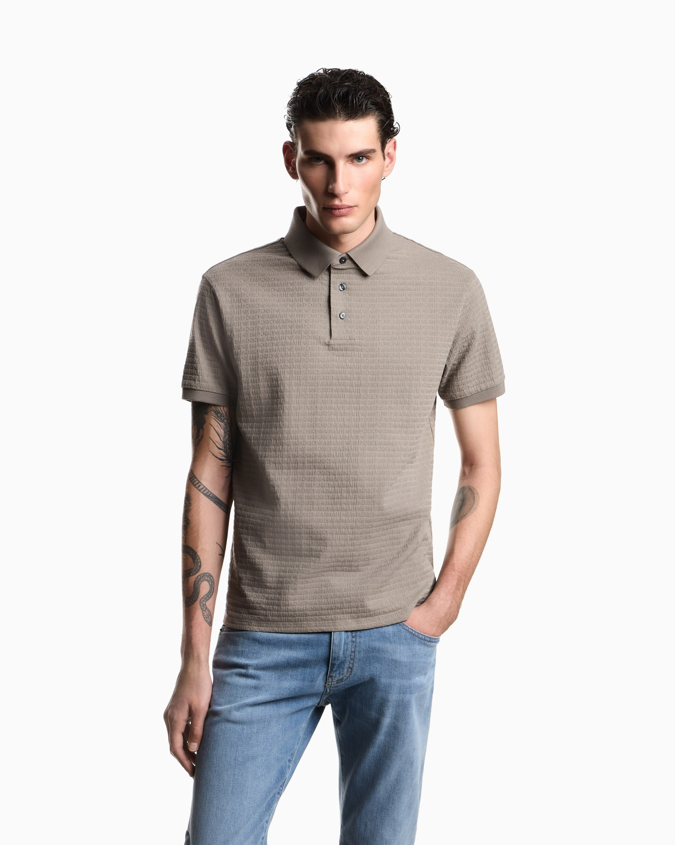 Emporio Armani Emporıo Armani Erkek Regular Fit Mikro Kartal Desenli Yuvarlak Yakalı Kısa Kollu Gri T-Shirt EM004522 AF10762-F6219