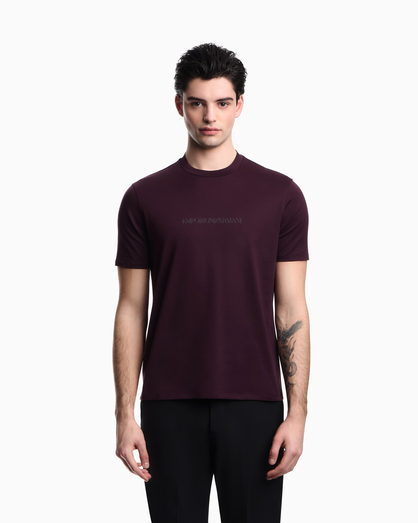 Emporio Armani Emporıo Armani Erkek Regular Fit Logo Detaylı Pamuklu Kısa Kollu Mor1 T-Shirt EM004583 AF13669-MA117