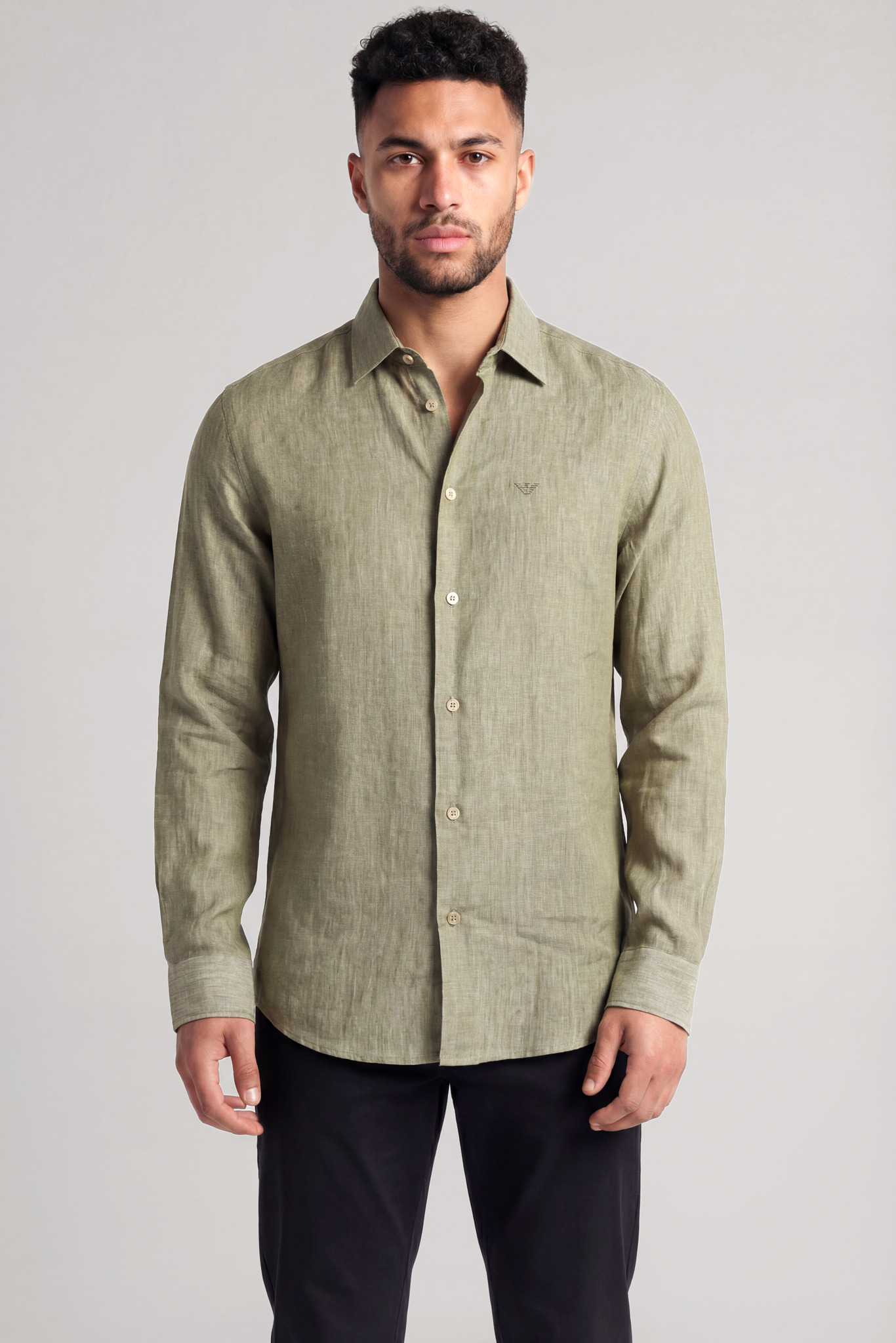 Emporio Armani Emporıo Armani Erkek Regular Fit %100 Keten Kartal Logolu Uzun Kollu Bej Gömlek EM000099 TE10157-O1002