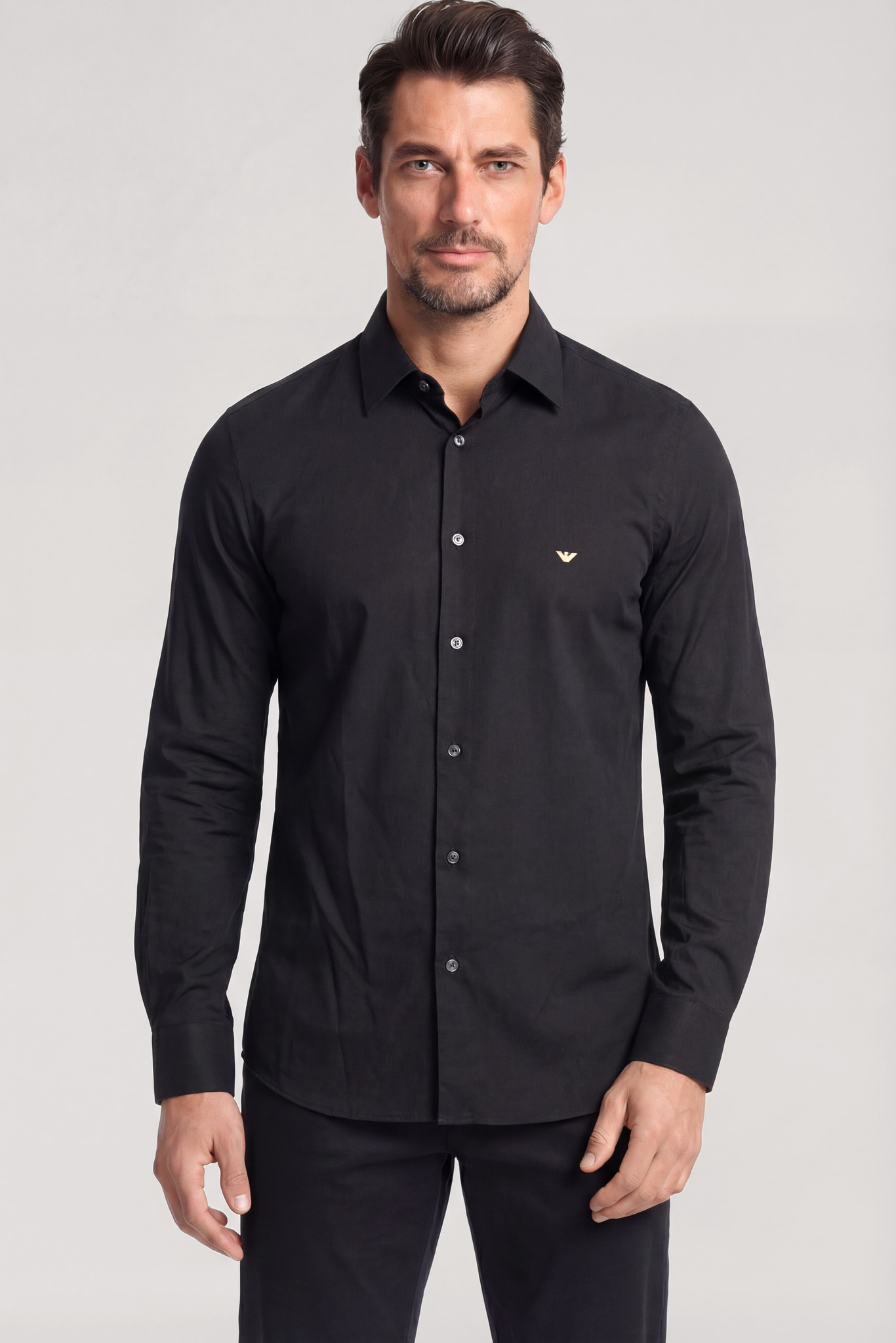Emporio Armani Emporıo Armani Erkek Regular Fit Kartal Plaka Logolu Uzun Kollu Siyah Gömlek EM001537 AF13285-UC001
