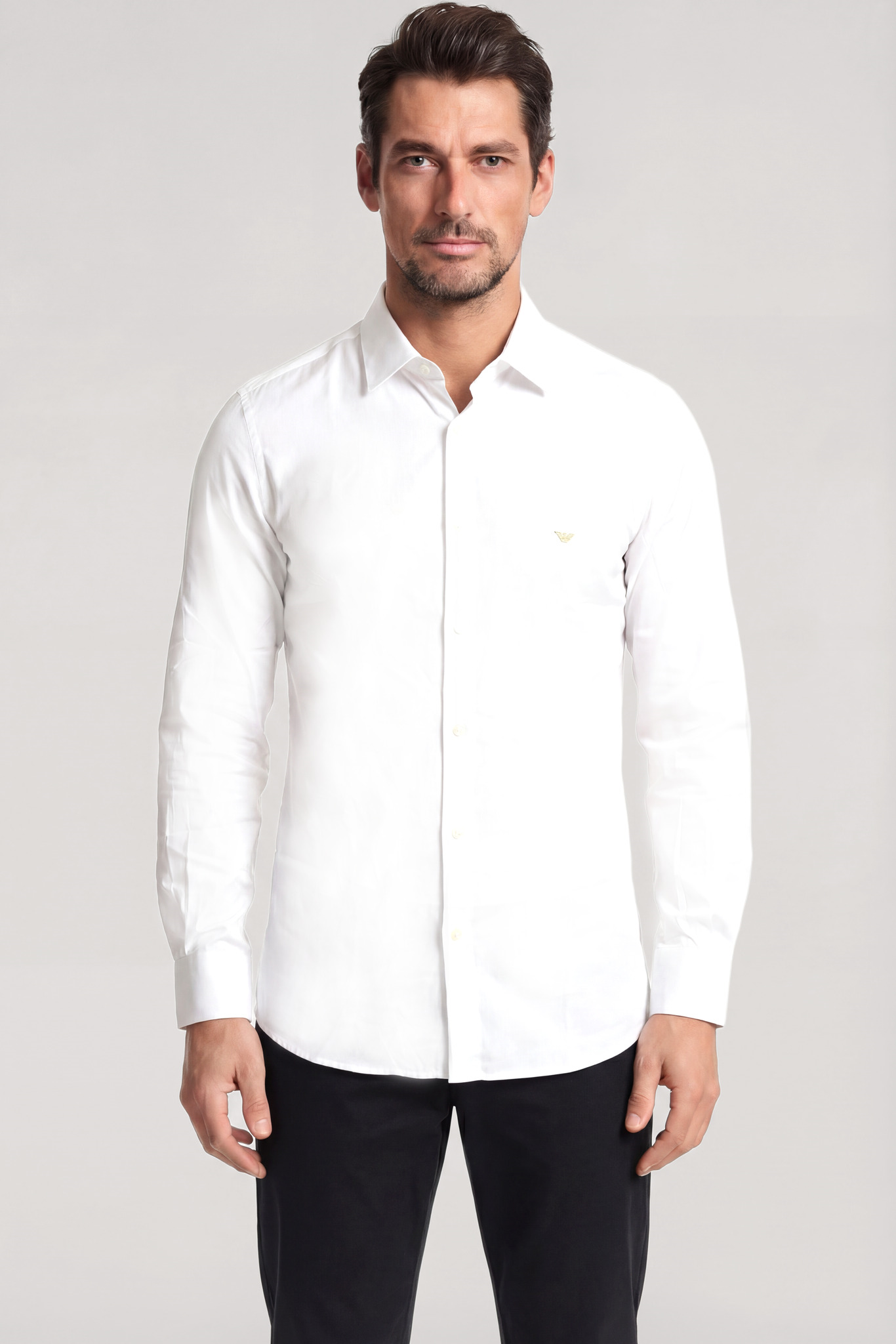 Emporio Armani Emporıo Armani Erkek Regular Fit Kartal Plaka Logolu Uzun Kollu Beyaz Gömlek EM001537 AF13285-U0002
