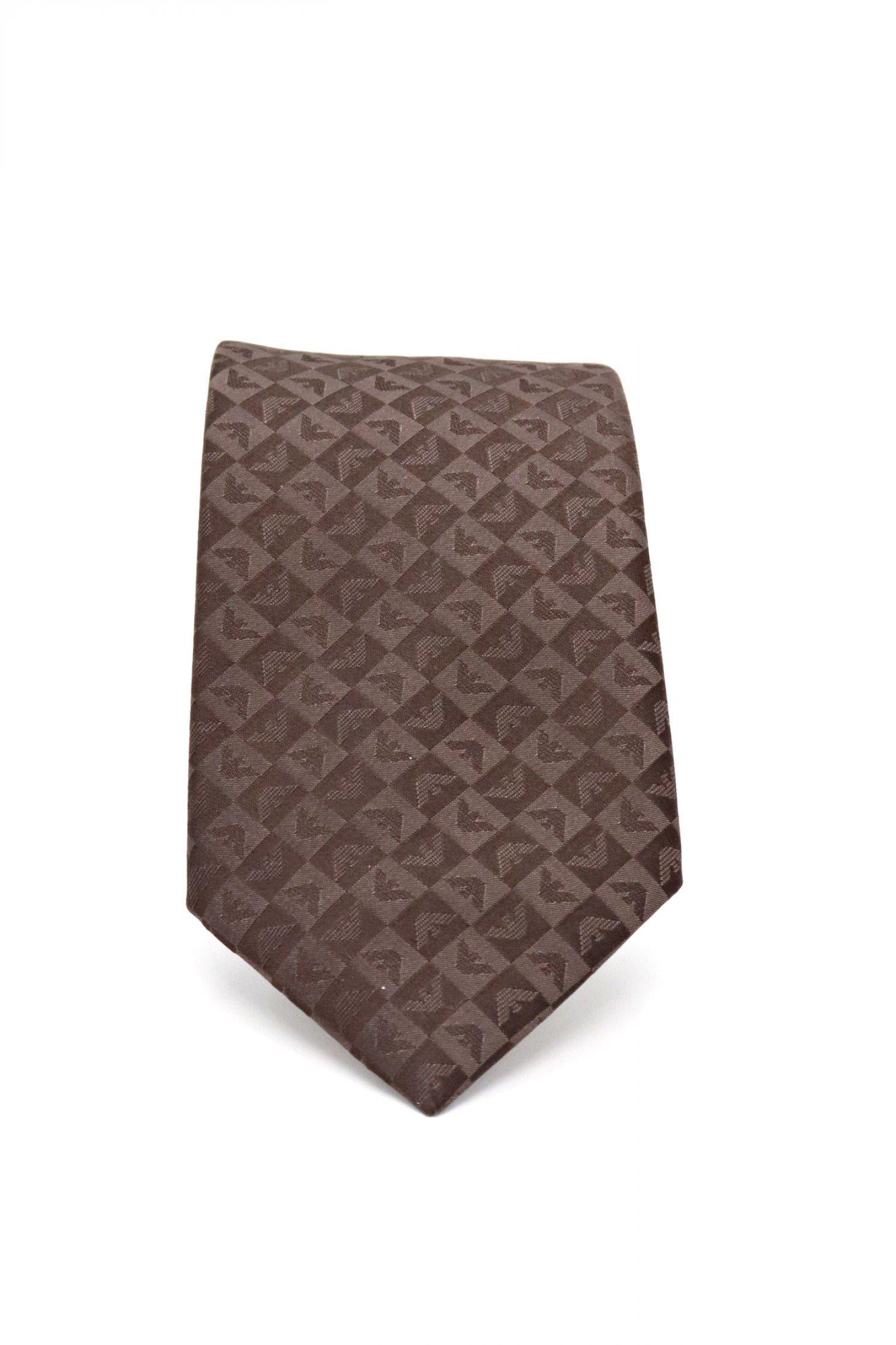 Emporio Armani Emporıo Armani Erkek Saf İpek Kumaş Kare Kartal Desenli Kahverengi Kravat 340075 2R612-00052