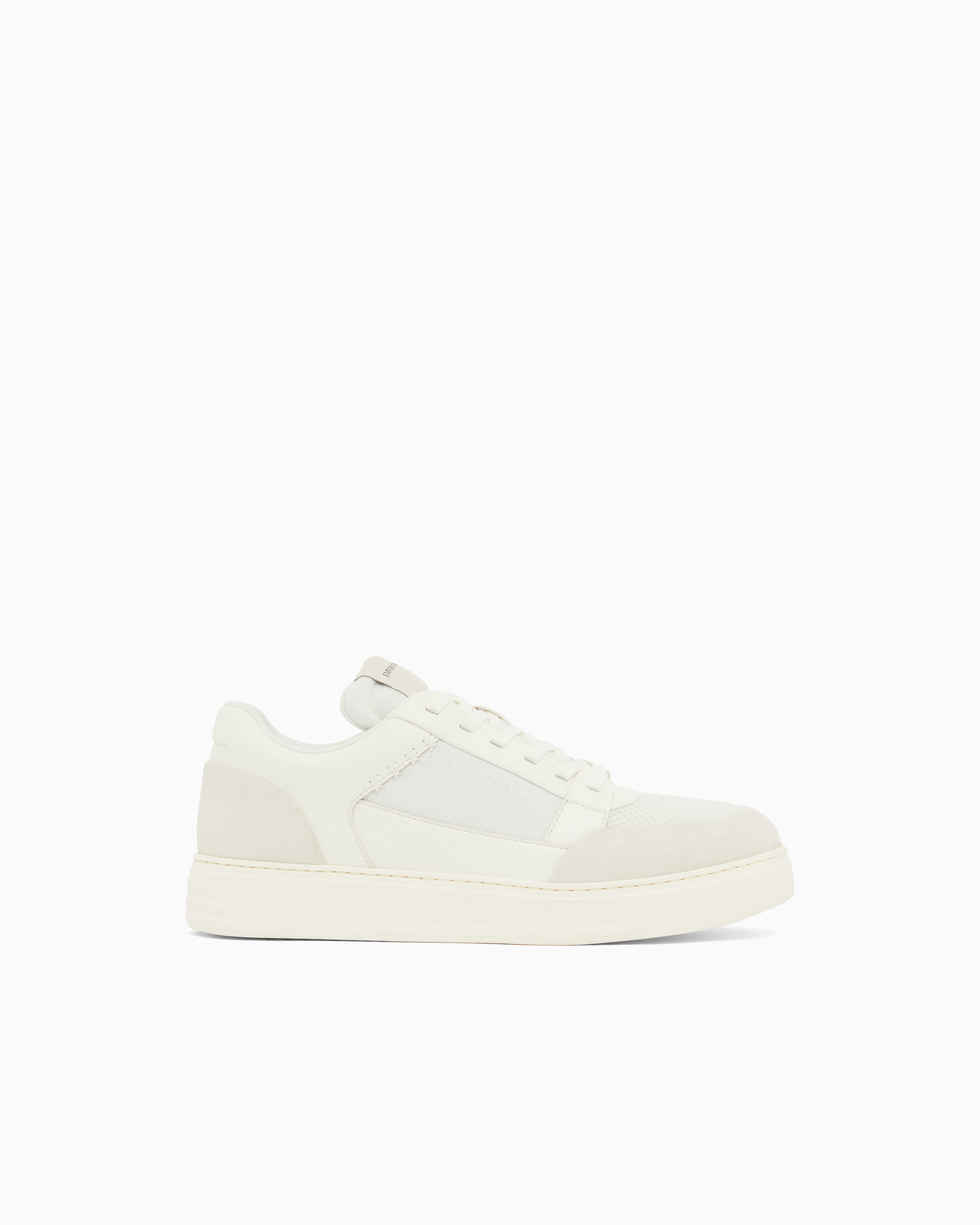 Emporio Armani Emporıo Armani Erkek Süet Ve File Detaylar Bağcıklı Kauçuk Taban Beyaz Sneaker EM004836 AF24321-M0360