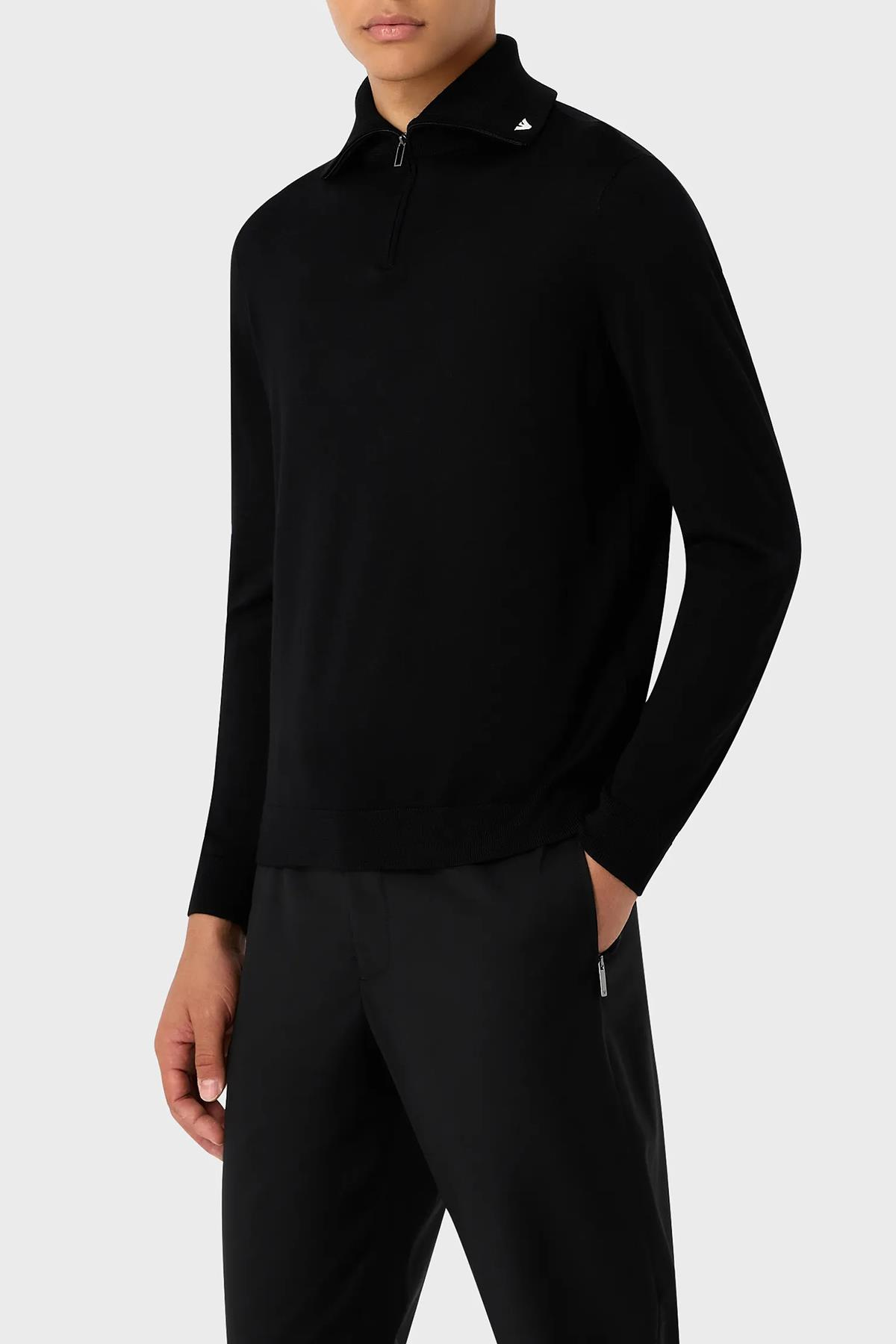 Emporio Armani Emporıo Armani Erkek Uzun Kollu Dik Yakalı Logolu Siyah Kazak 6R1MXF 1MNFZ-F008