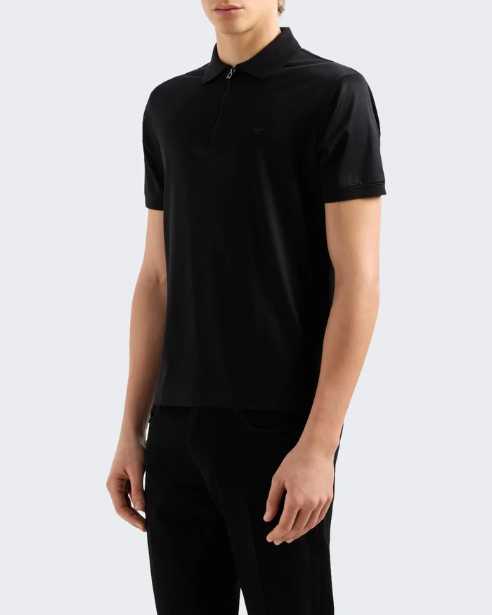 Emporio Armani Emporıo Armani Erkek Yarım Fermuarlı Pamuklu Kısa Kollu Siyah T-Shirt EM005282 AF10017-UC001