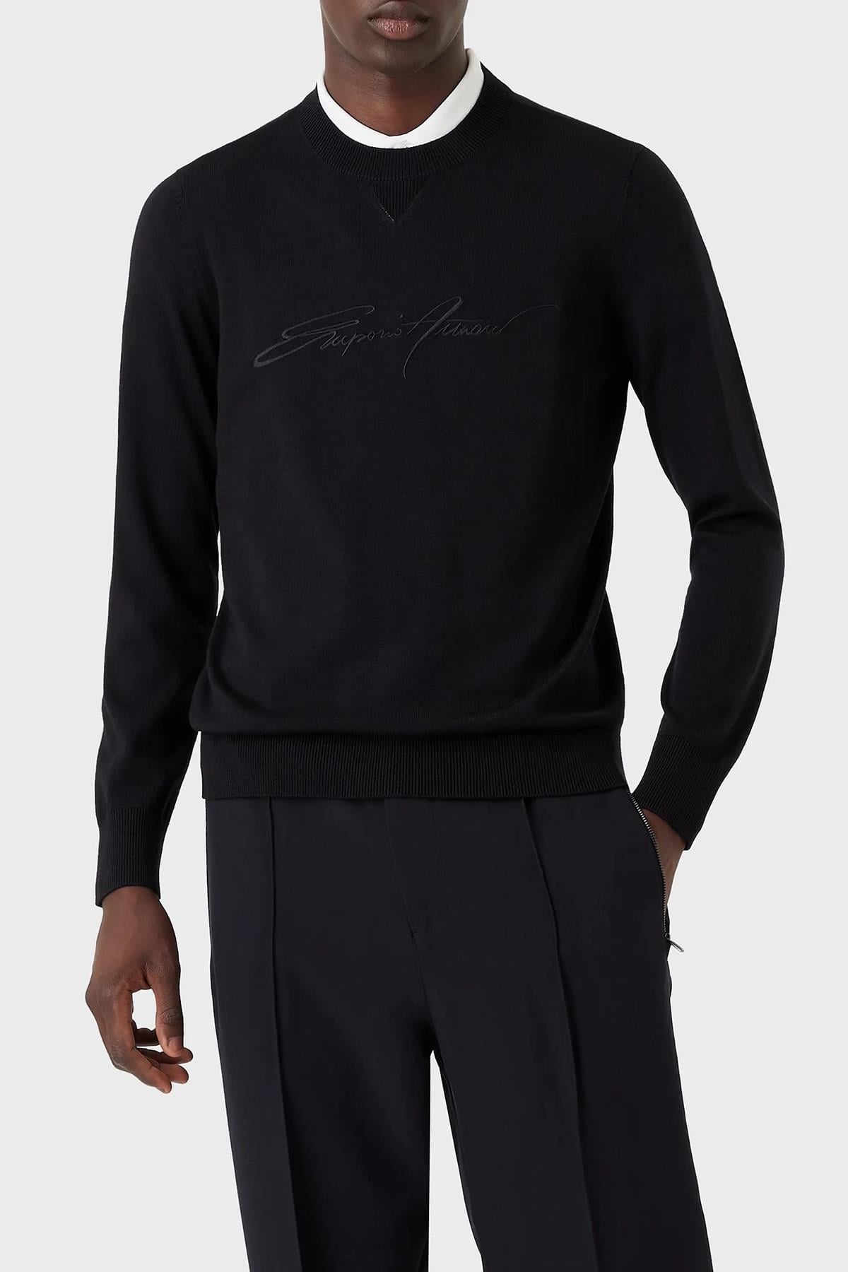 Emporio Armani Emporıo Armani Erkek Yuvarlak Uzun Kollu Günlük Lacivert Kazak 6L1MXJ 1MBPZ-0920
