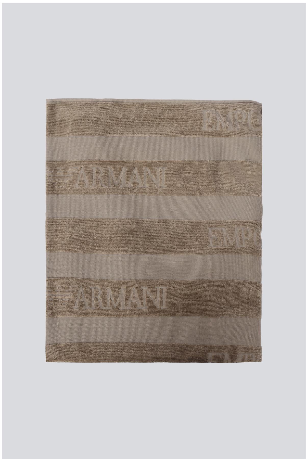 EMPORIO ARMANI Emporıo Armani Unısex Dikey Çizgi Motifli Kartal Logolu Pamuklu Bej Plaj Havlusu EX000016 AF12357-U6189
