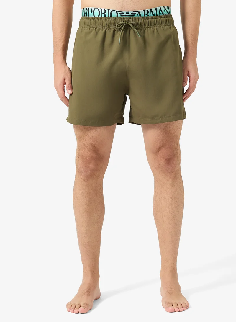 Emporio Armani Emporıo Body Erkek Beli Lastikli İp Bağlamalı Regular Fit Haki Deniz Şortu EM000686 AF20432-U7047