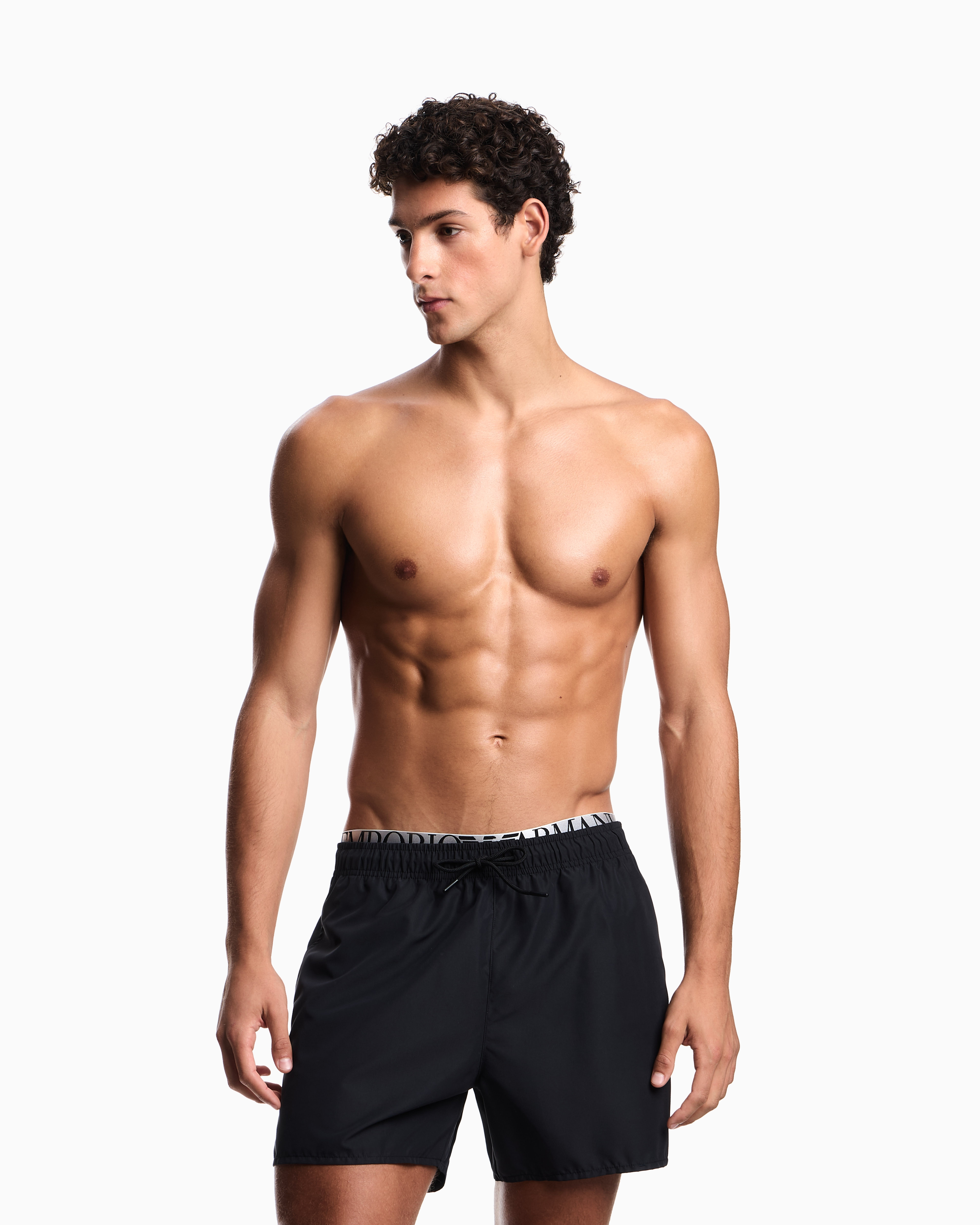 Emporio Armani Emporıo Body Erkek Beli Lastikli İp Bağlamalı Regular Fit Siyah Deniz Şortu EM000686 AF20432-UC001