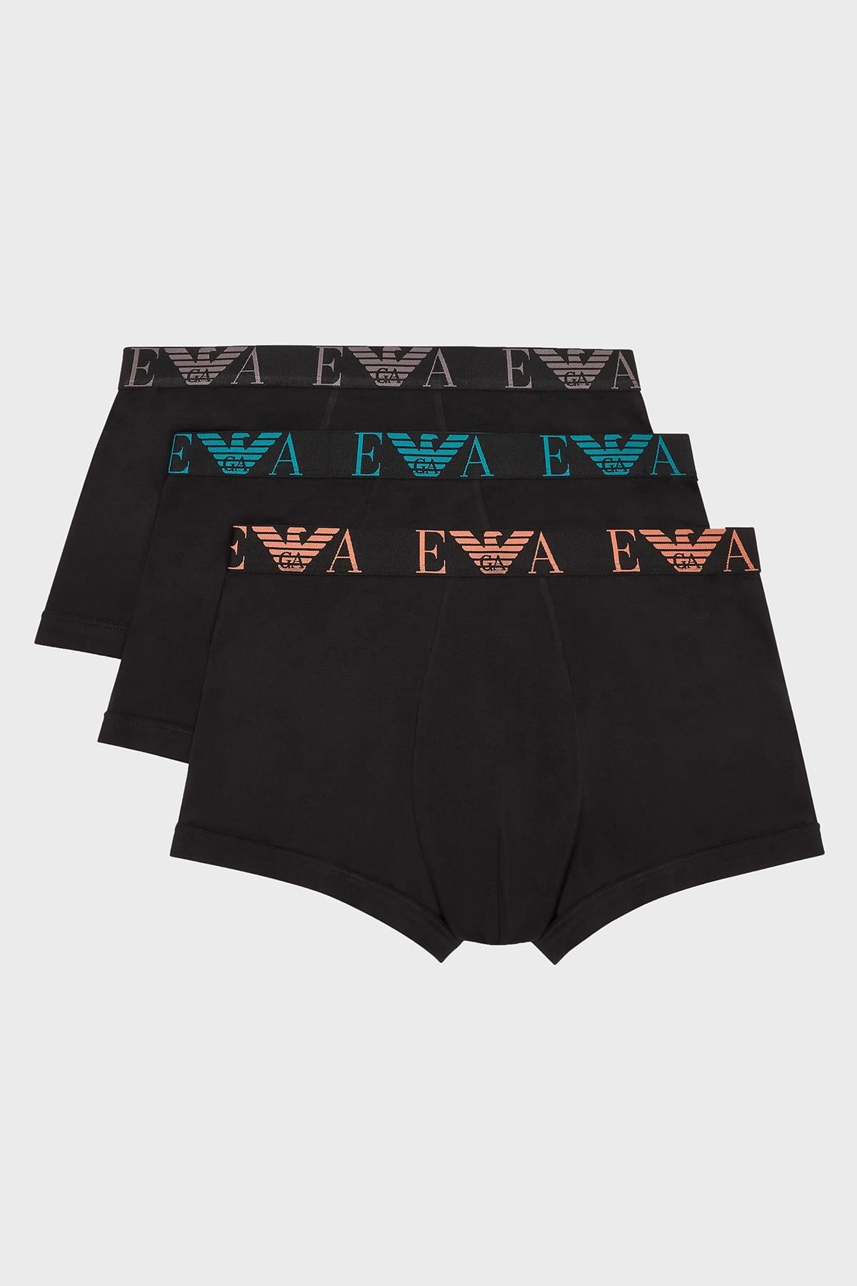 EMPORIO ARMANI Emporıo Body Erkek Pamuklu Beli Logolu Lastikli 3'lü Siyah Boxer EM000259 AF10778-MC061