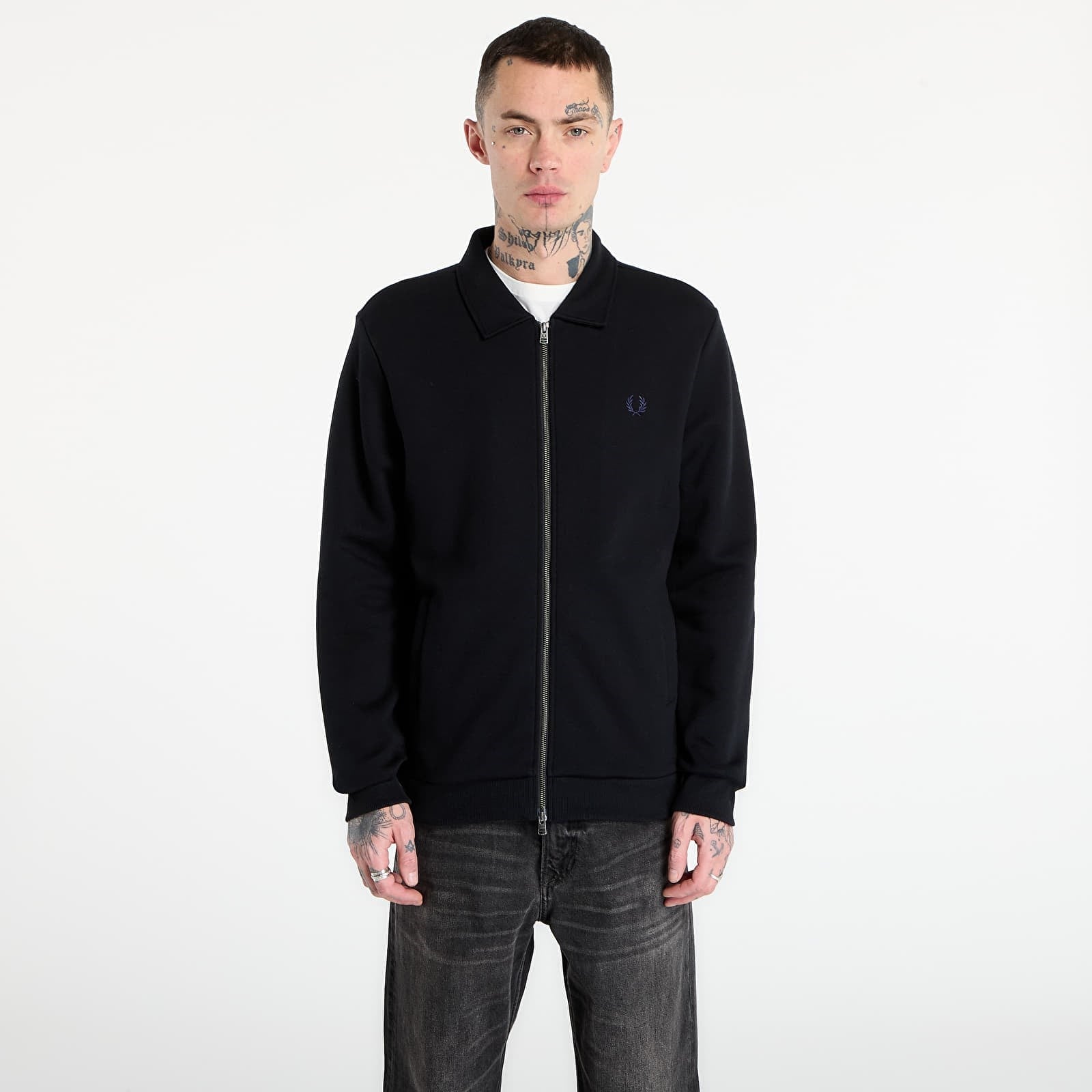 Fred Perry Fred Perry Erkek Normal Kalıp Çift Yönlü Fermuarlı Logo İşlemeli Uzun Kollu Siyah Sweatshirt J1328-102