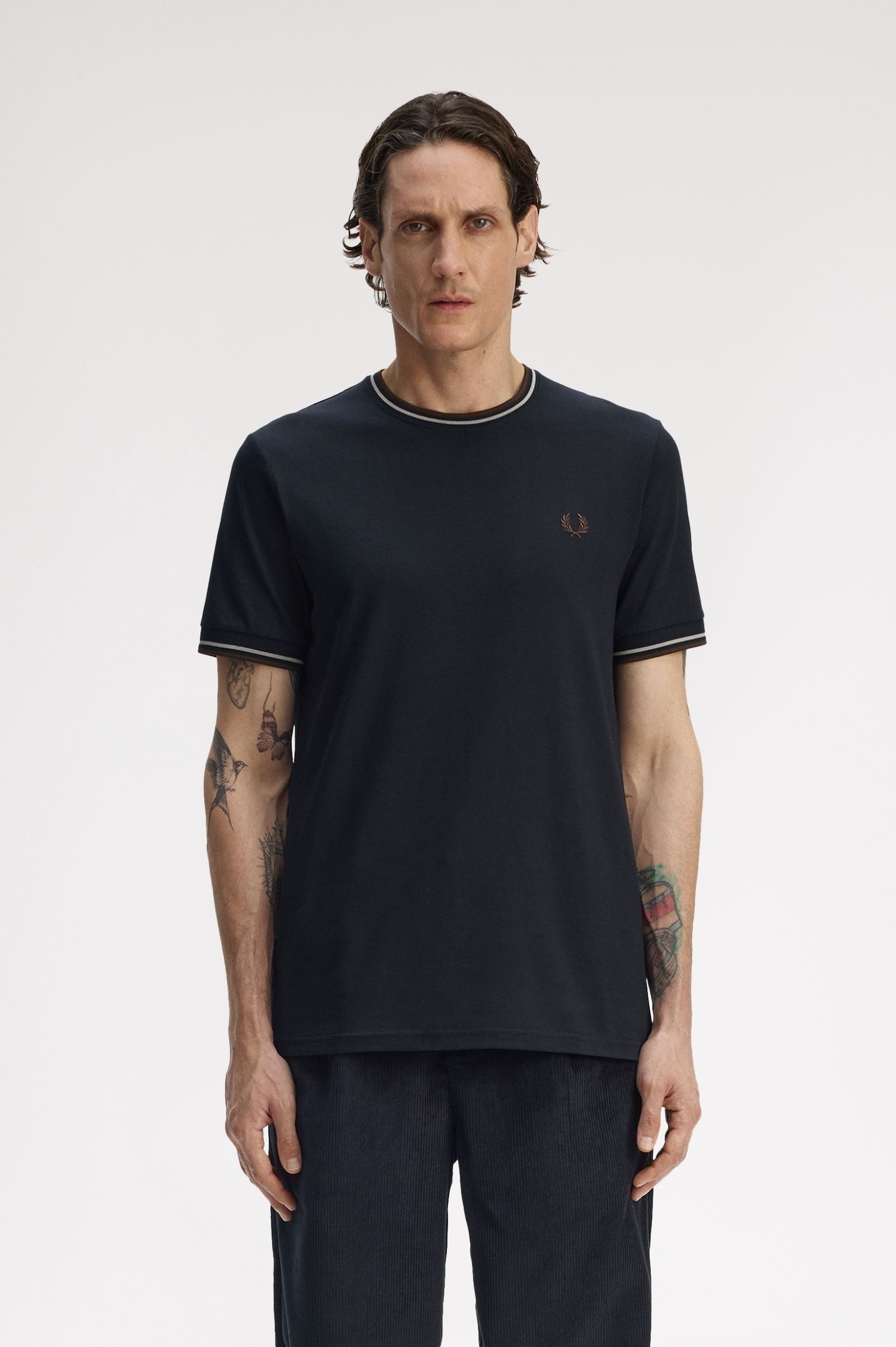 Fred Perry Fred Perry Erkek Normal Kalıp Yuvarlak Yakalı Pamuklu Kısa Kollu Lacivert T-Shirt M1588V-52A