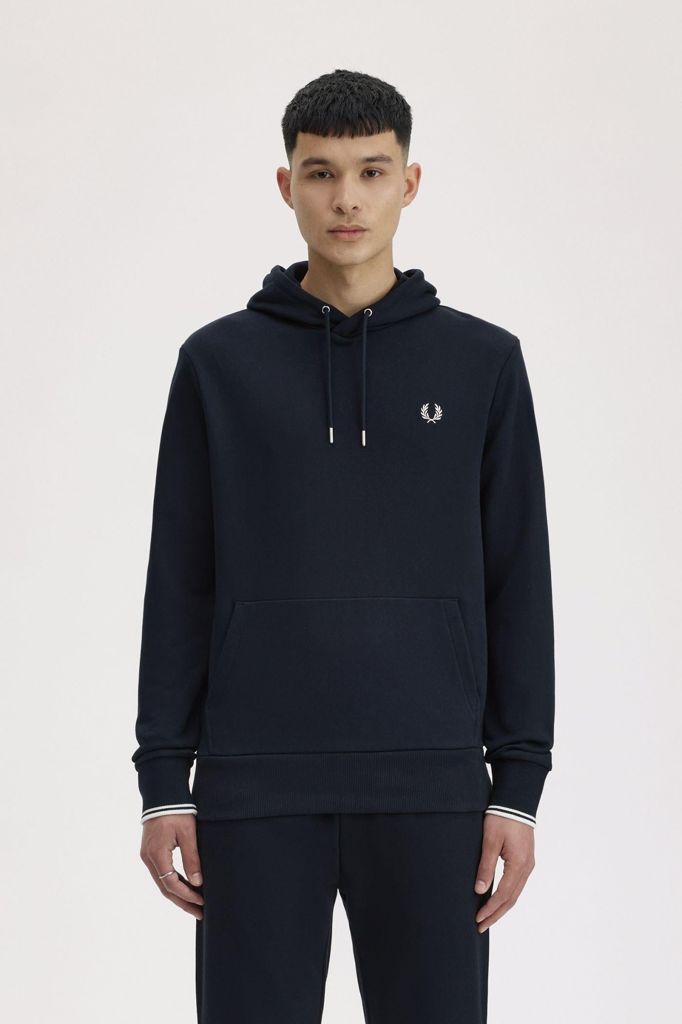 Fred Perry Fred Perry Erkek Normal Kalıp Logo İşlemeli Kapüşonlu %100 Pamuklu Uzun Kollu Lacivert Sweatshirt M2643-248