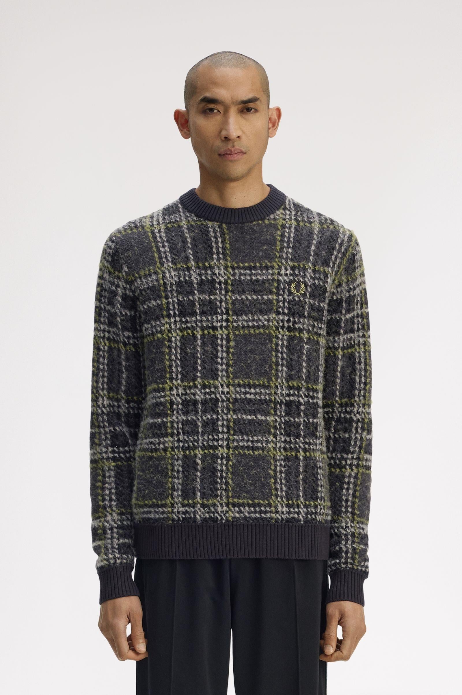 Fred Perry Fred Perry Erkek Örme Kumaş Uzun Kol Bisiklet Yaka Desenli Gri Hırka K1552-297