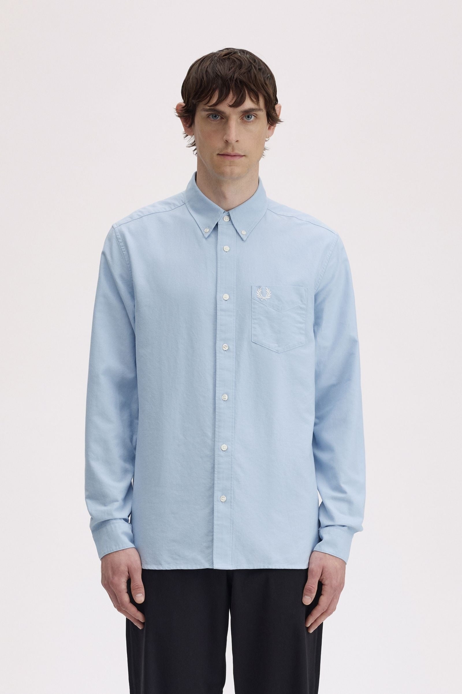 Fred Perry Fred Perry Erkek Regular Fit Cep Detaylı Düz Uzun Kollu Gri Gömlek M5516-146
