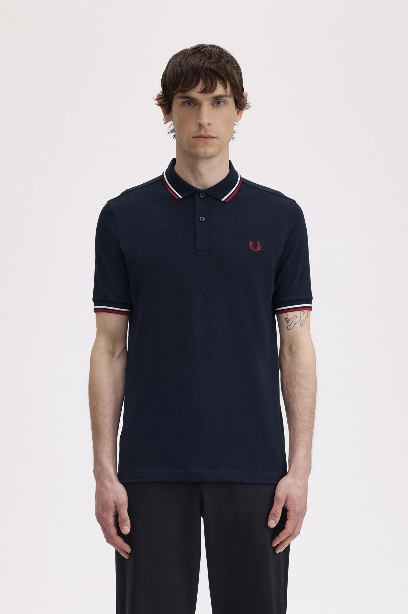 Fred Perry Fred Perry Erkek Regular Fit Yakası Çizgi Desenli Kısa Kollu Lacivert Polo Yaka T-Shirt M3600P-T55