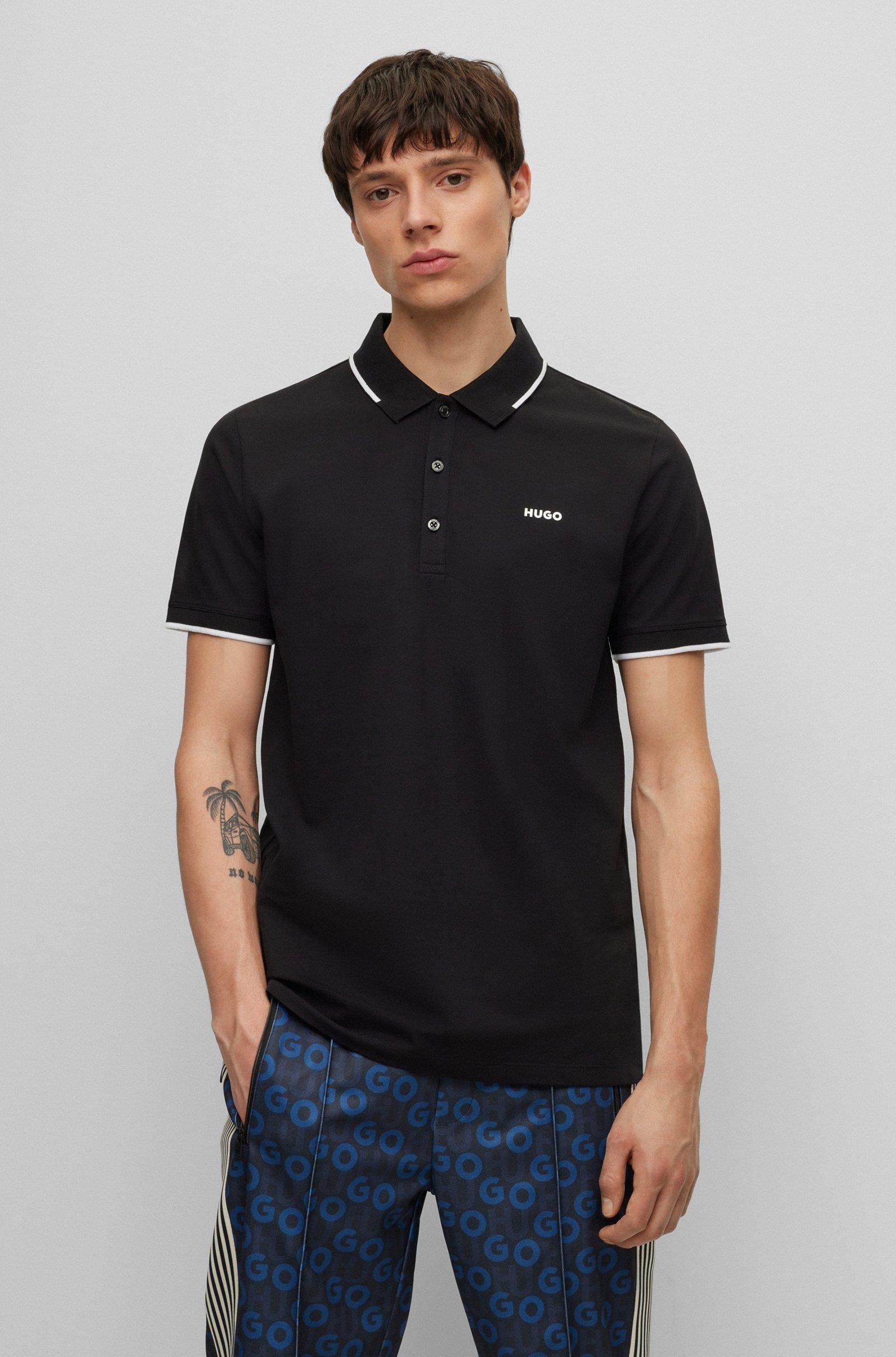 HUGO HUGO Erkek Kısa Kol  Polo Yaka Yaka Ve Kol Uçları Renkli Şerit Kapama Siyah Polo Yaka T-Shirt 50467344-002
