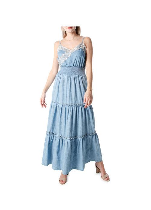 Liu Jo Lıu Jo Kadın Askılı Fırfırlı Göğüsü Desenli Uzun Mavi Elbise UA2122D4695-78305