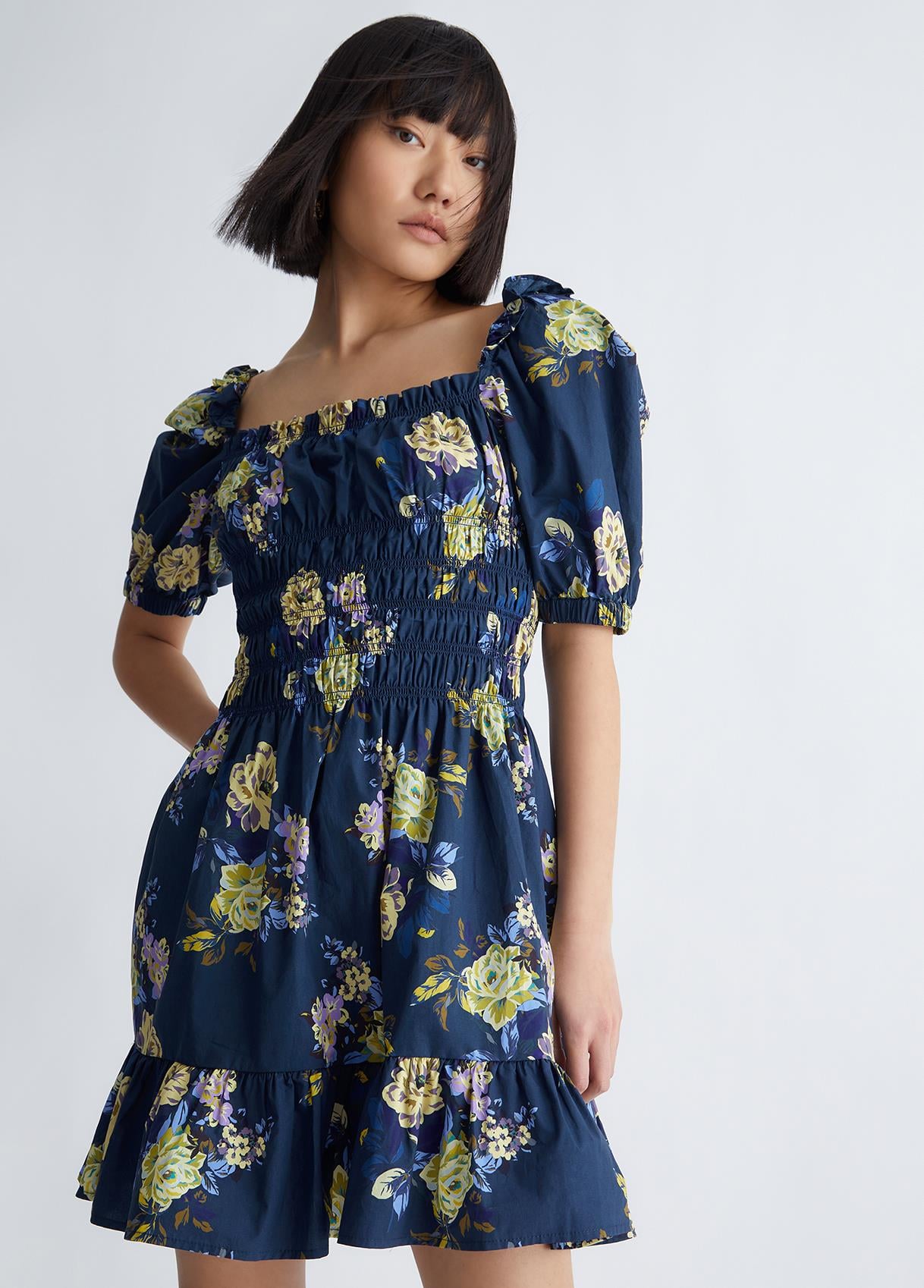 Liu Jo Lıu Jo Kadın Desenli Kısa Kollu Mini Lacivert Elbise UA3155D4809-78413