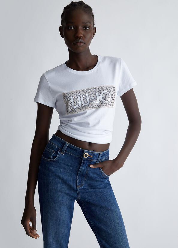 Liu Jo Lıu Jo Kadın Marka Logo Detaylı Kısa Kollu Yuvarlak Yakalı Beyaz T-Shirt WF3085J6308-Q9662