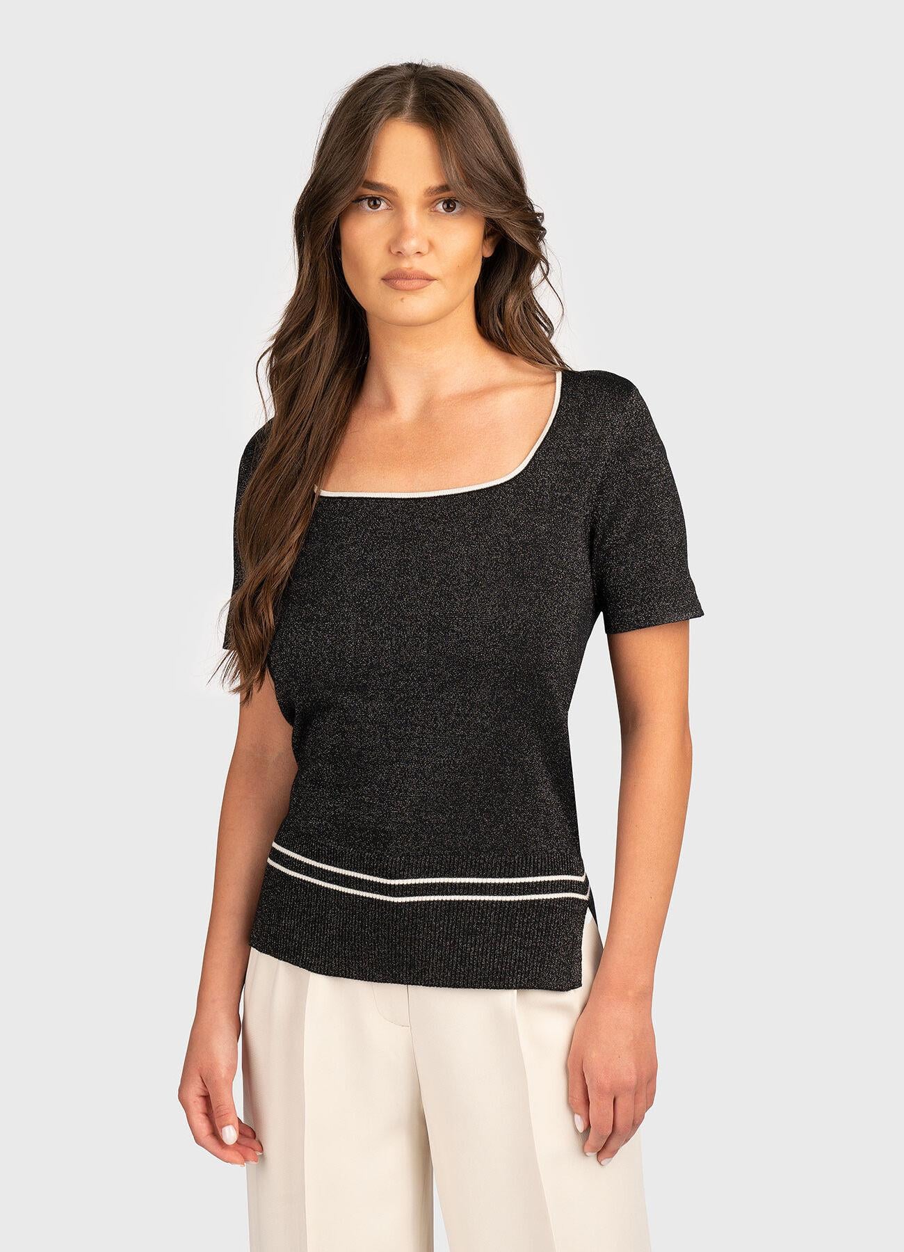 Liu Jo Lıu Jo Kadın Regular Fit Kare Yaka Kısa Kollu Siyah T-Shirt TF5025MS49I-A4345
