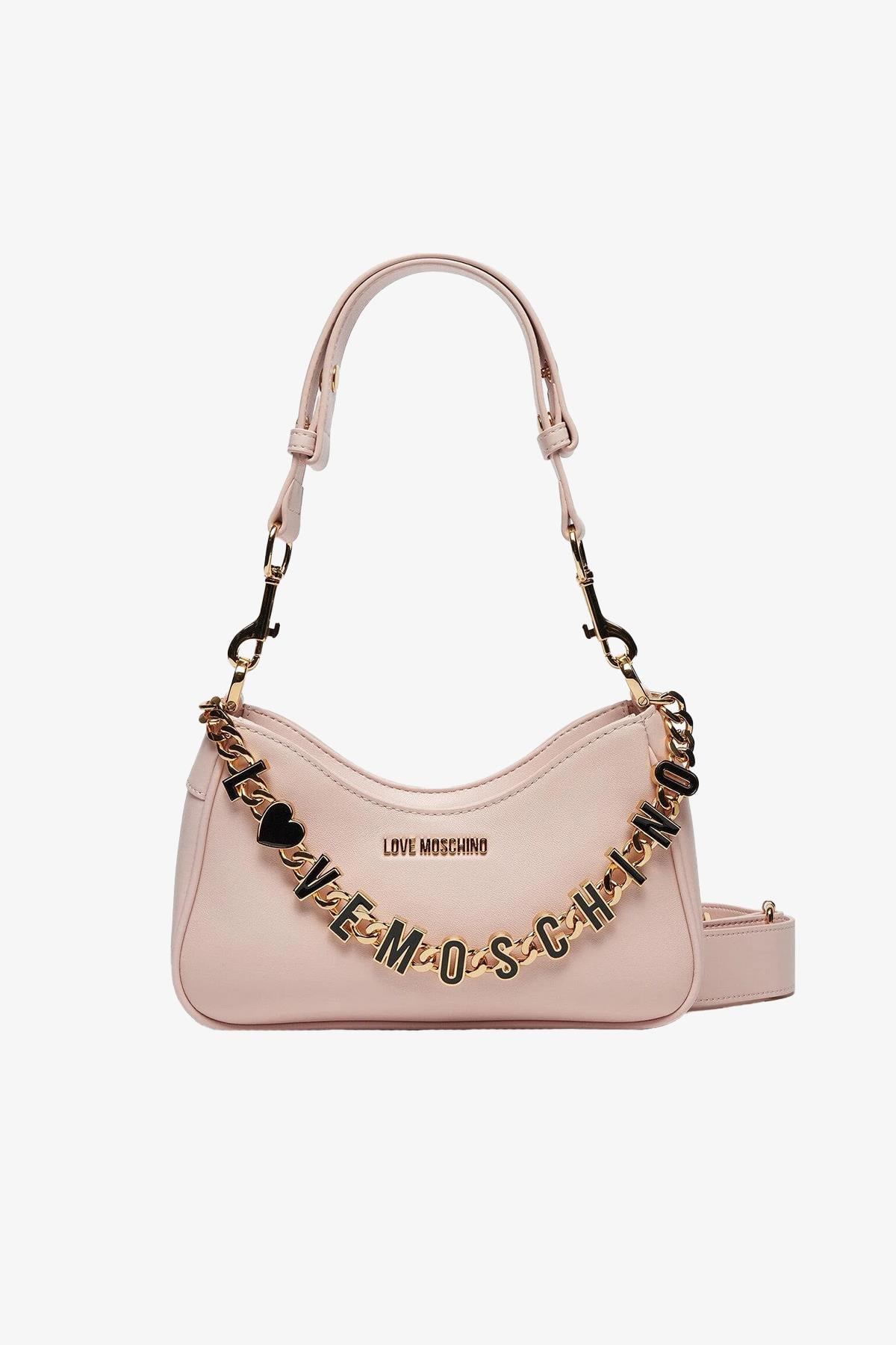 Love Moschino Love Moschino Kadın Deri Logo ve Zincir Detaylı Pembe Omuz Çantası JC4070PP1ML13-60A