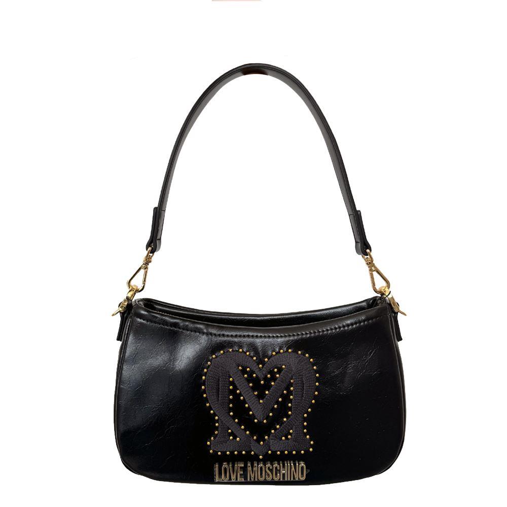 Love Moschino Love Moschino Kadın Kalın Kısa Kulp Deri Fermuar Kapama Siyah Omuz Çantası JC4381PP0NKT0-000