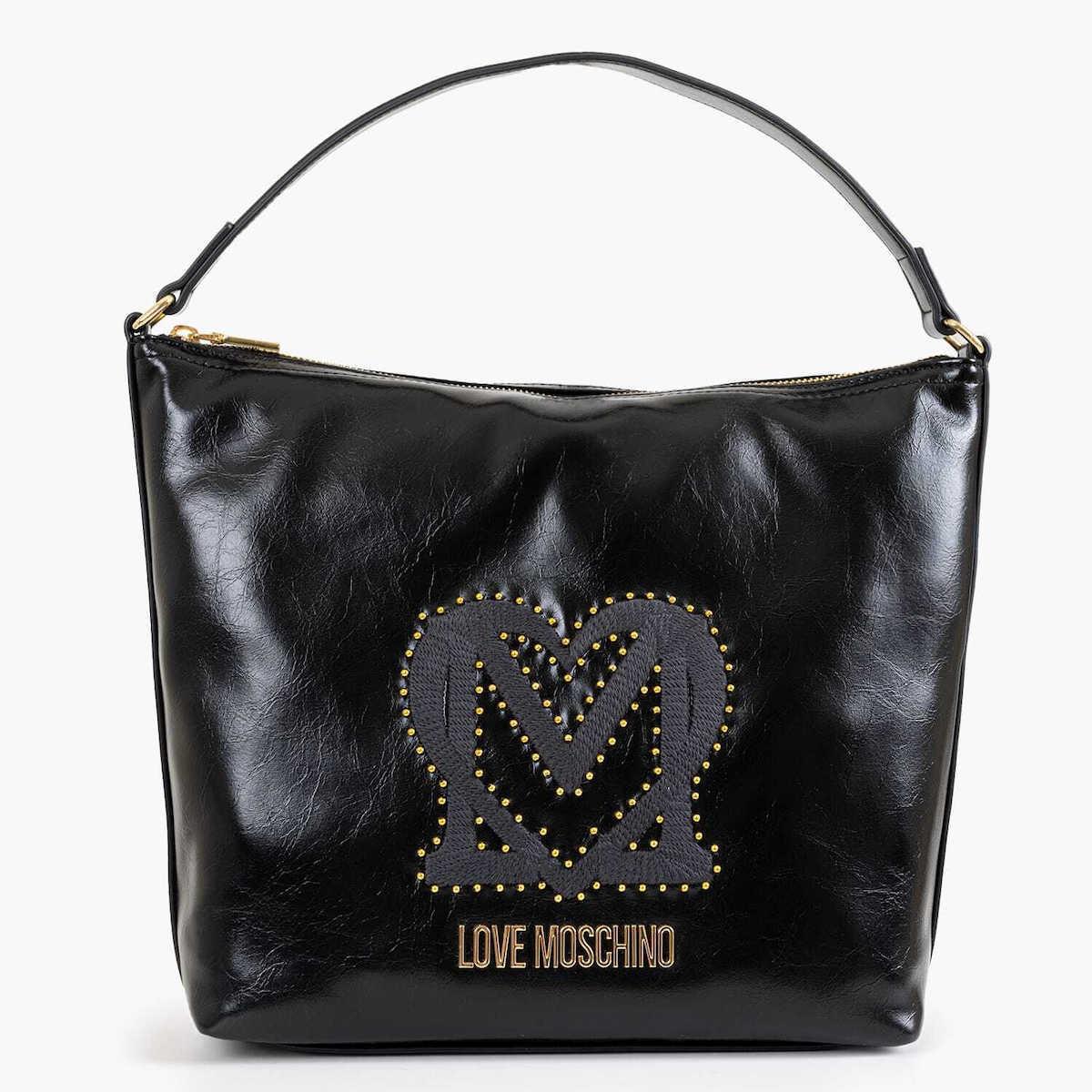 Love Moschino Love Moschino Kadın Logolu Deri Fermuarlı Günlük Kullanım Siyah Omuz Çantası JC4384PP0NKT0-000