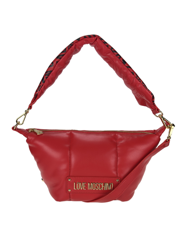 Love Moschino Love Moschino Kadın Yastıklı Logo Baskılı Askı Metalik Logo Detaylı Kırmızı Omuz Çantası JC4319PP0NKM1-50A