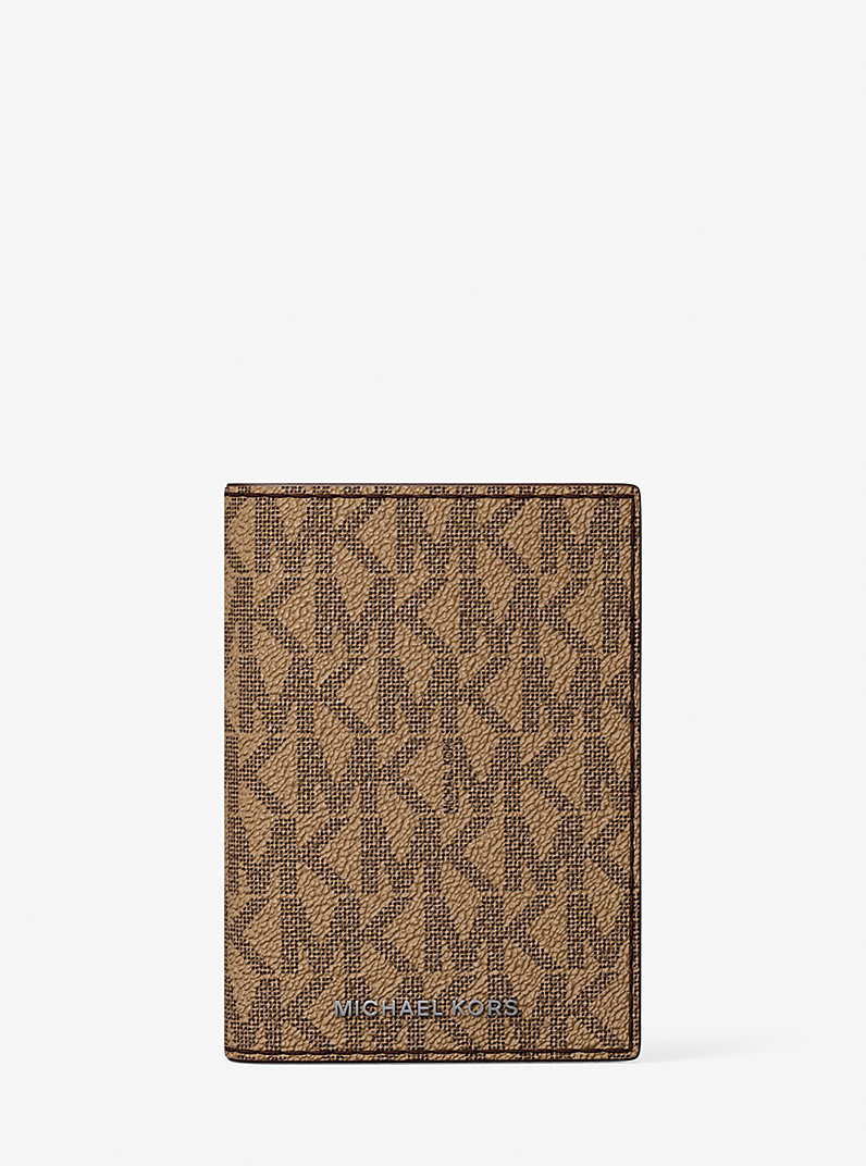 Michael Kors Michael Kors Erkek Nakit Para Bölmeli Monogram Logo Desenli Kanvas Kahverengi Cüzdan 39R6LHDF0B-HUSK