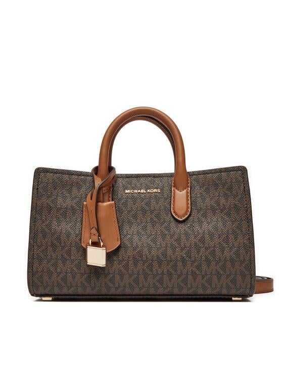 Michael Kors Michael Kors Kadın Deri MK Yazı Tokalı Fermuar Kapama Kahverengi Omuz Çantası 32F4GETC0B-BRNACORN