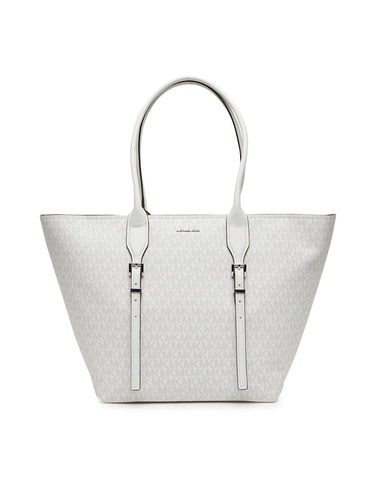 Michael Kors Michael Kors Kadın Geniş Fermuar Kapama Kemer Detay MK Yazılı Beyaz Omuz Çantası 30R5S9OT7V-OPTALLUM