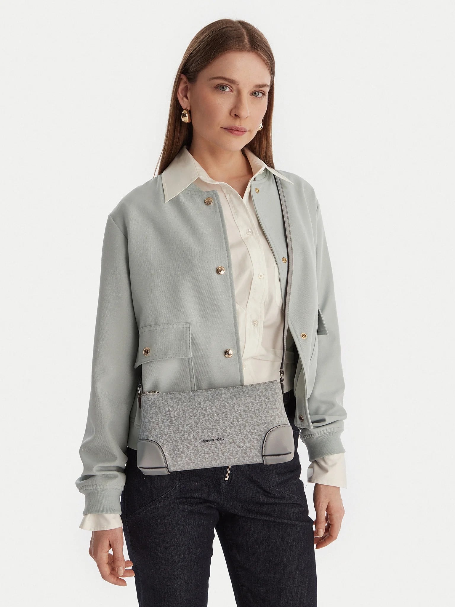 Michael Kors Michael Kors Kadın MK Deri Ayarlanabilir Askı İç Bölmeli Gri Omuz Çantası 32R6S1WC1B-QUARYGREY